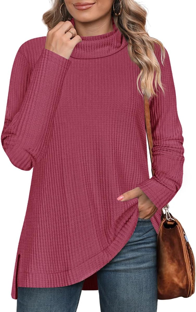 RITERA Women's Plus Size Waffle Tops Long Sleeve Turtleneck Sweater Shirts Knit Tunic Oversized Casual Pullover Blouse XL-5XL