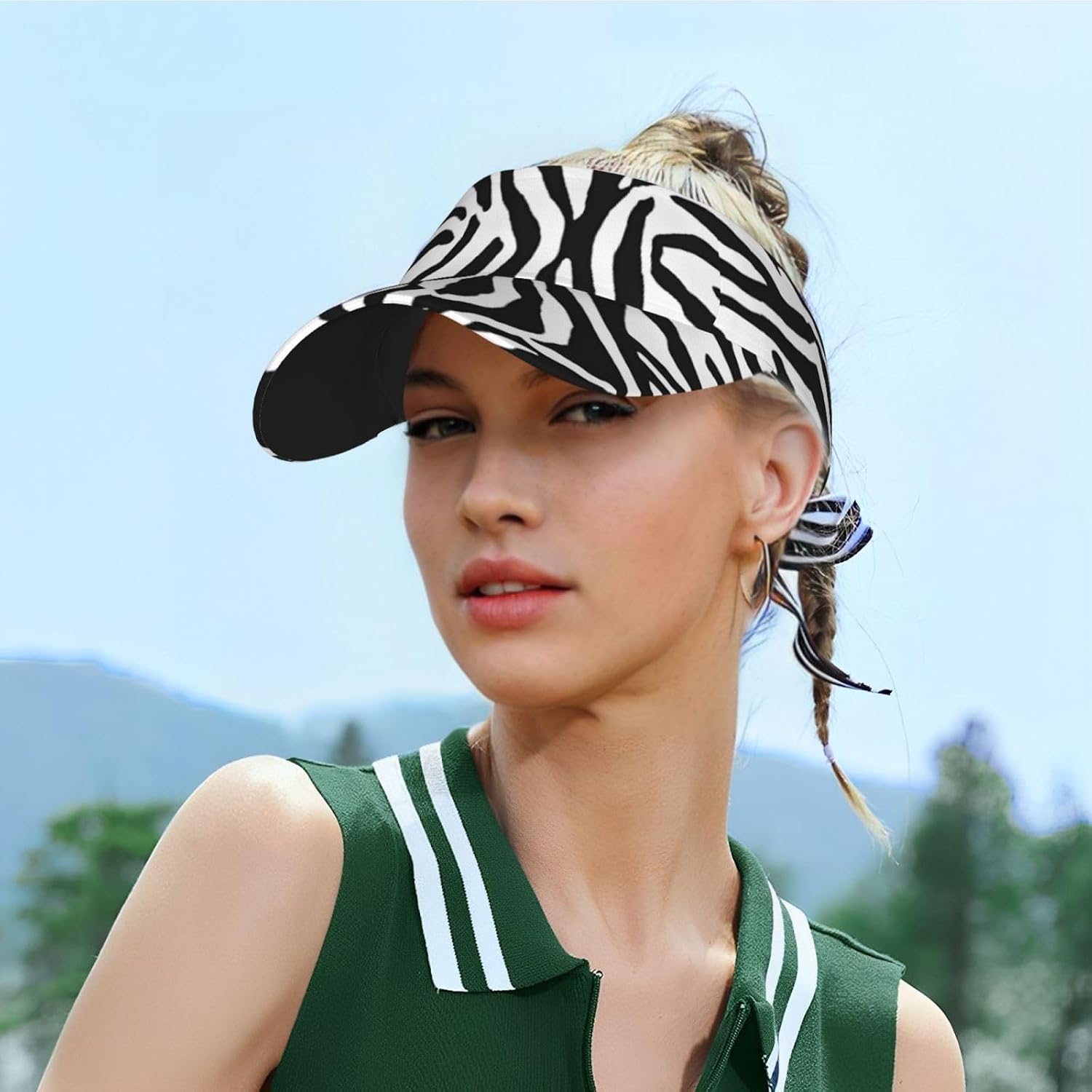 (Zebra Prints) Adult Sun Visor Hat Adjustable Open Top Sports Cap Breathable for Men Women Beach Vacation Essentials Black