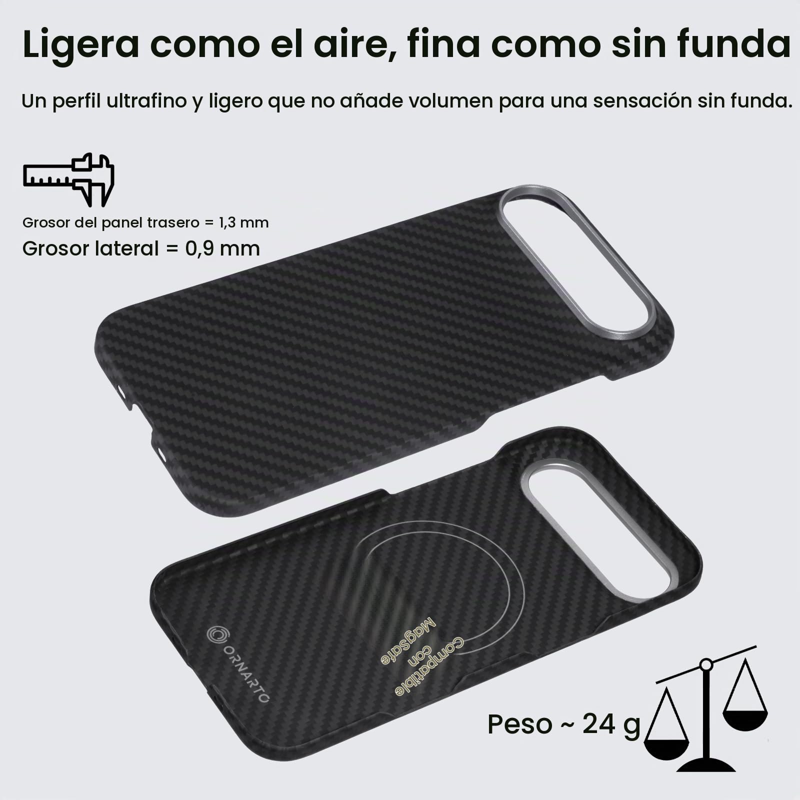 ORNARTO Funda Ultrafina para iPhone Air Magnética (6,5") – Carcasa de Fibra de Aramida, Compatible con MagSafe, Diseño Delgado y Ligero, Agarre 3D, Negro/Gris