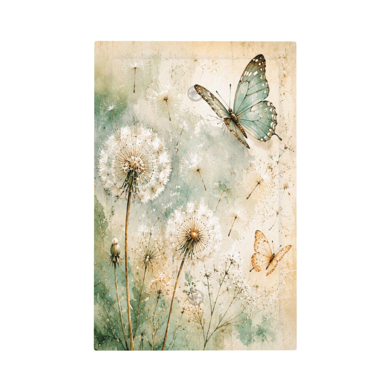 Xuejiaku Single Blank Decorative Light Switch Covers Watercolor Dandelion & Butterflies 1 Gang No Device Outlet Covers Wall Plate Rustic Green Floral Switchplate Dimmer Faceplate for Farm Home Decor