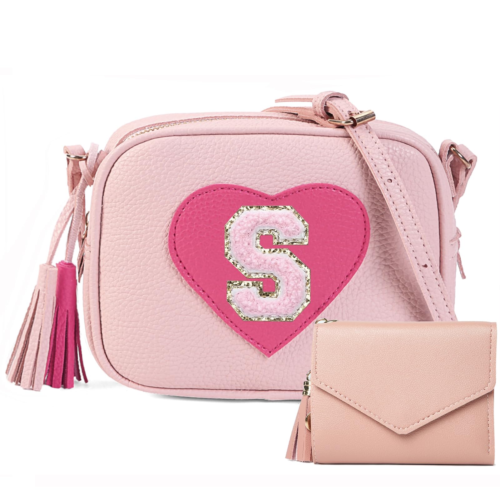 PRLINJSK Little Girls Purse, Kids Heart Purse, Cute Crossbody Bag with Small Teens Girls Wallet Gift