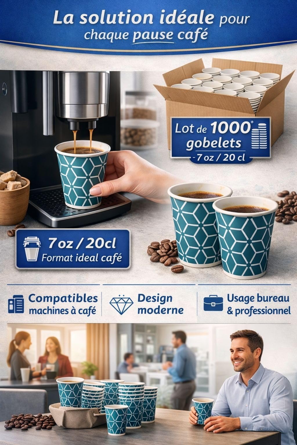 Caramont,7 Oz 1000 Vasos, Agitadores de Madera,Ecológico y Desechable,Resistente al Calor, para Bebida Fría y Caliente, Ideal para Café,Té,Cumpleaños, etc