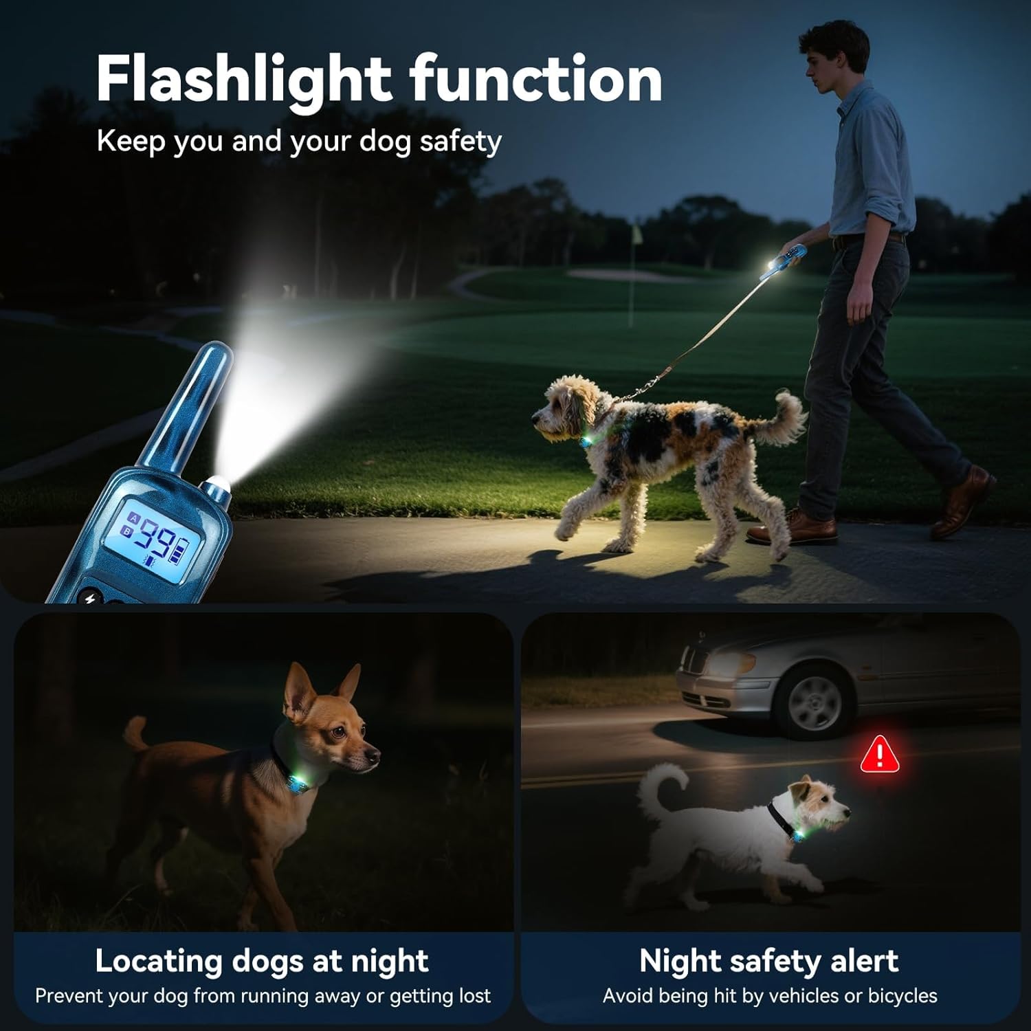 Dog Shock Collar 2 Dogs-2000ft Dog Training Collar with Remote，IPX7 Waterproof Electric Collar with 3 Training Modes,0-99Precise Adjustment，for Small, Medium and Large Dogs 5-120lbs，Blue&Grey