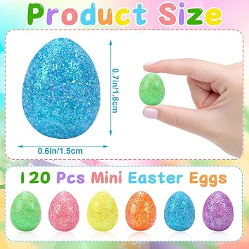 JUNEBRUSHS Easter Eggs Decor, 120 Pcs Glitter Mini Foam Easter Eggs