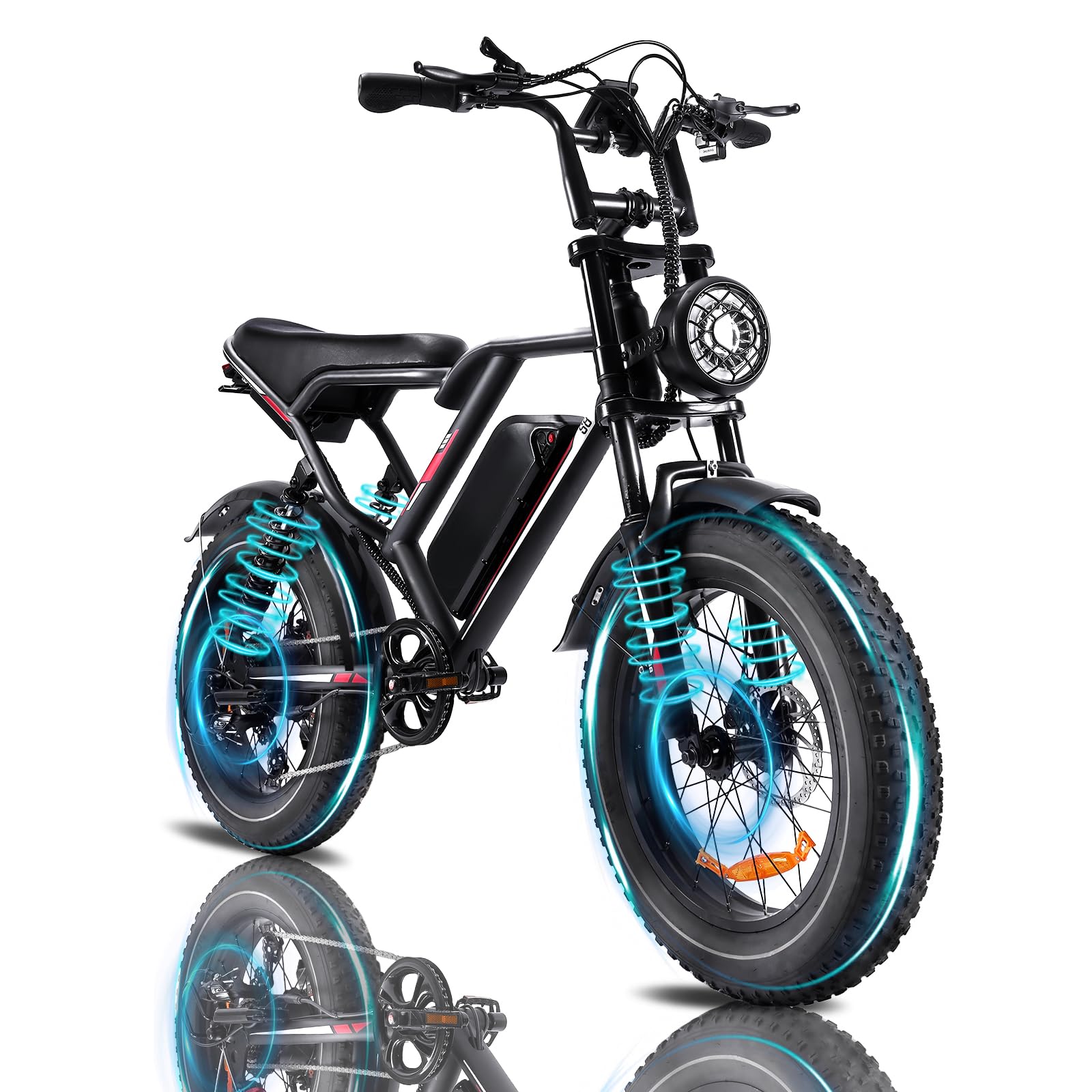 Bici Elettrica per Adulti, Autonomia Massima di 50-80Km, Bici Elettrica con Pneumatici Fat da 20", Batteria Rimovibile da 48V-17.5/20Ah per Montagna, Neve, Sabbia e Strada.