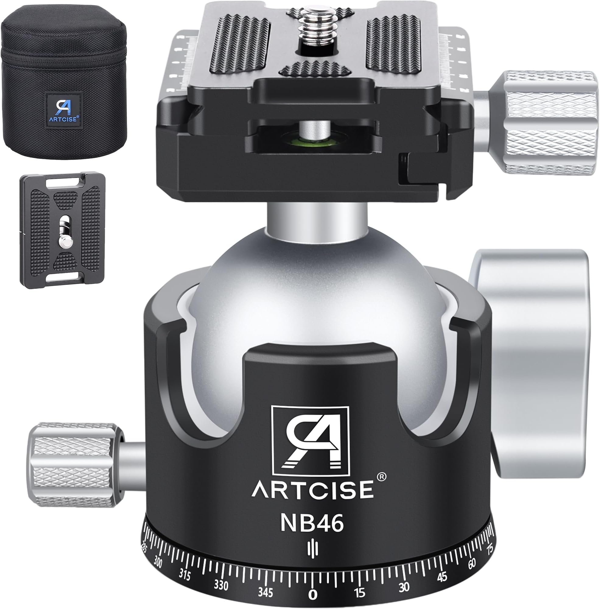 ARTCISELow Profile Camera Tripod Ball Head, 46mm All Metal CNC Machining Panorama Ball Head with Two Quick Release Plates for Tripod, DSLR, Camcorder, Telescope，Max Load 55lbs/25kg
