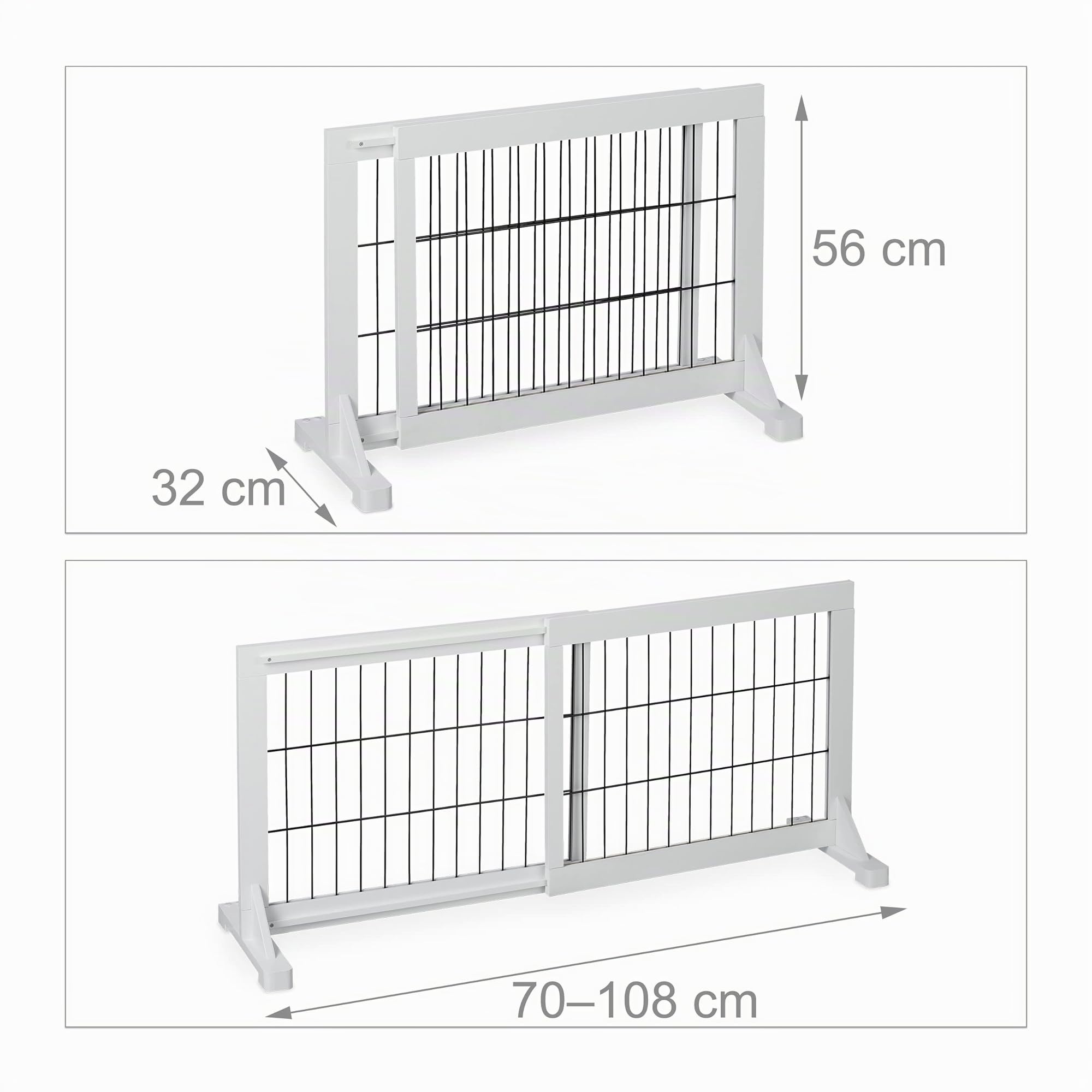 Relaxdays Barrera Seguridad Niños y Perros, Valla Protectora Puerta o Escalera, sin Taladrar, 56 x 70-115cm, Blanca