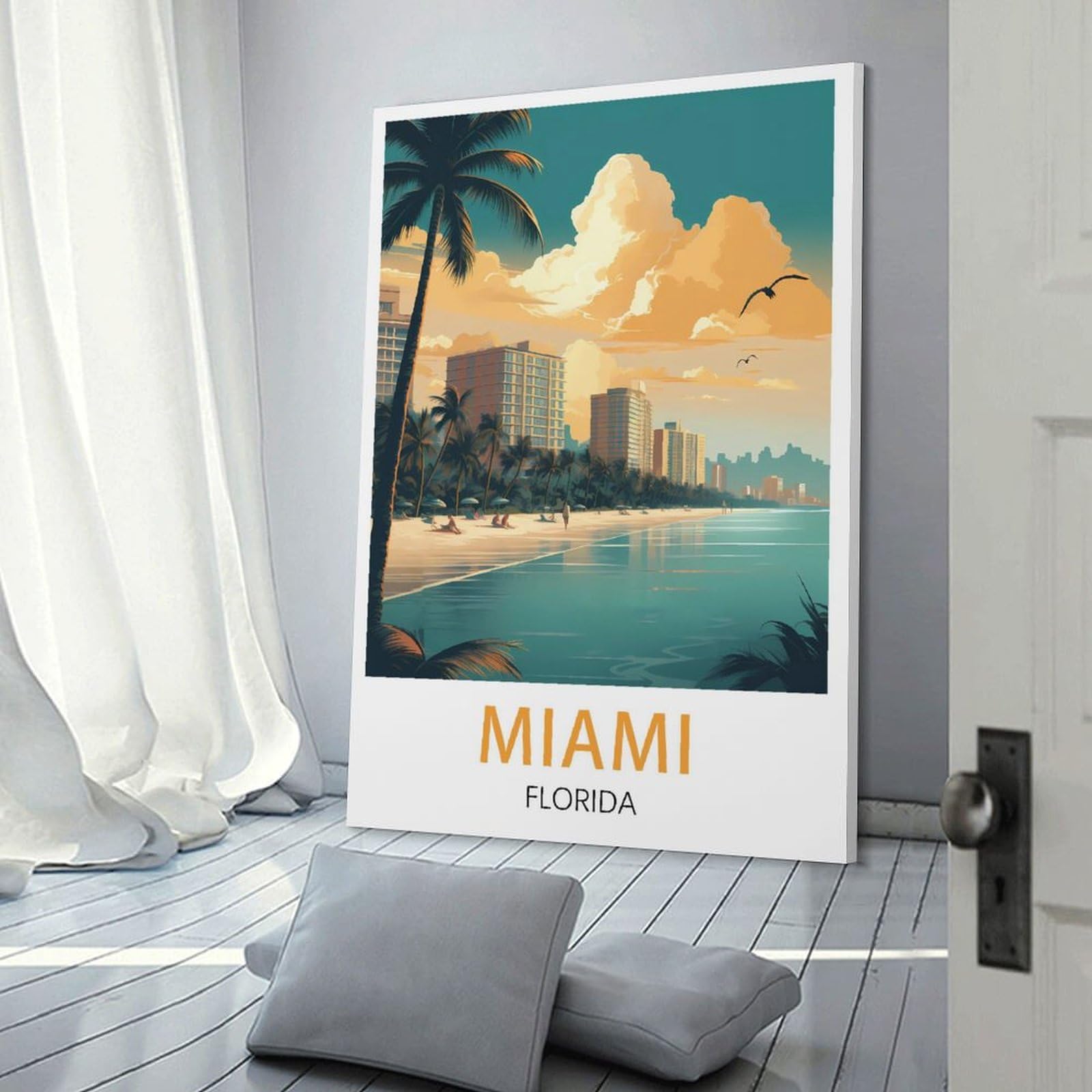 Poster Vintage Miami Florida Sur Toile 40x60cm - Décoration Murale Pour Salon, Chambre, Bureau