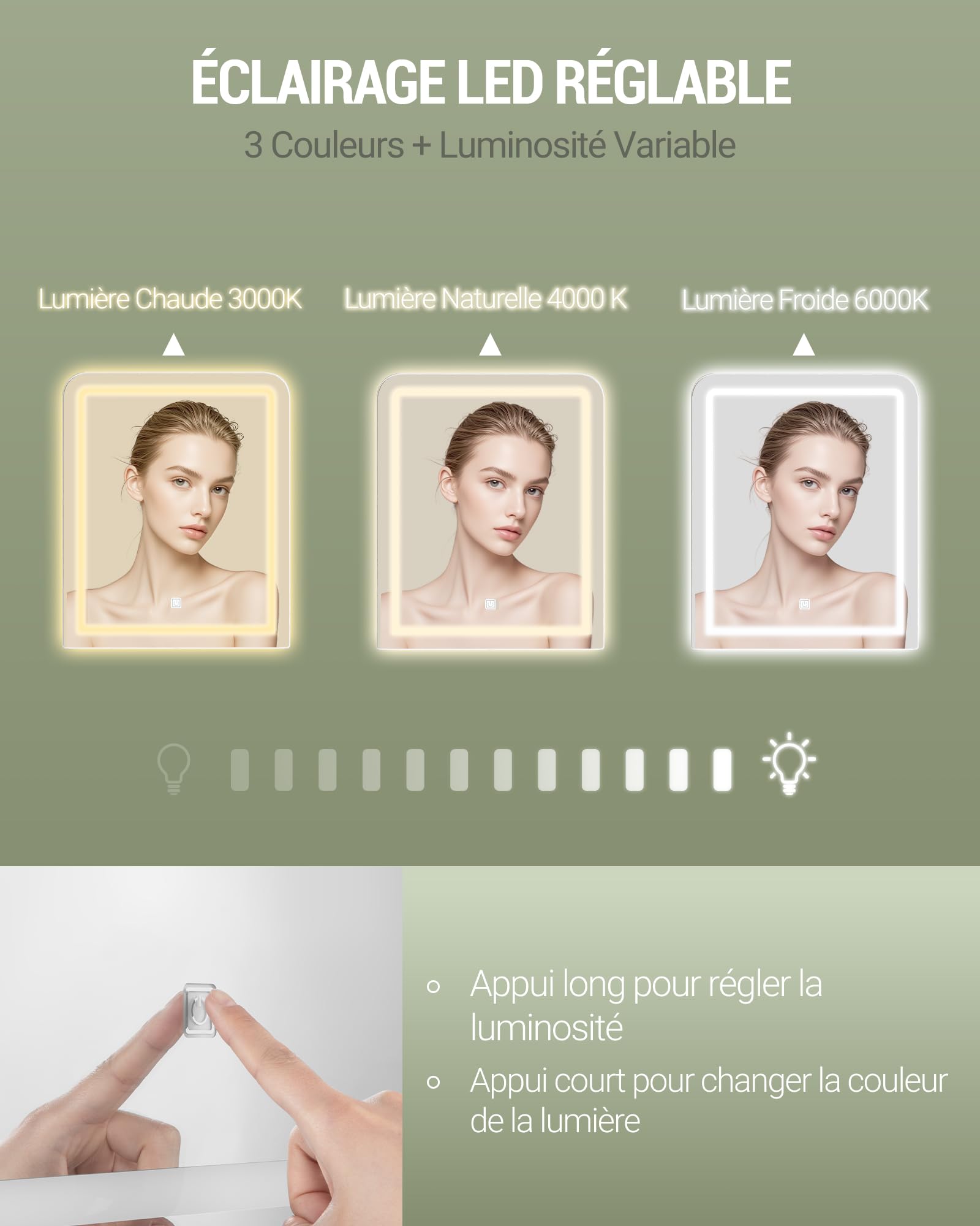 Hzuaneri Grande Coiffeuse avec éclairage, Miroir et Armoire à Bijoux, Blanc