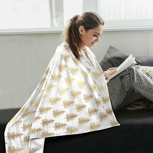Miniatura 6 de Christmas Tree Pattern Gold Flannel Fleece Blanket 60x90 Inches Warm Winter Blanket for Living Room, Office, Chair