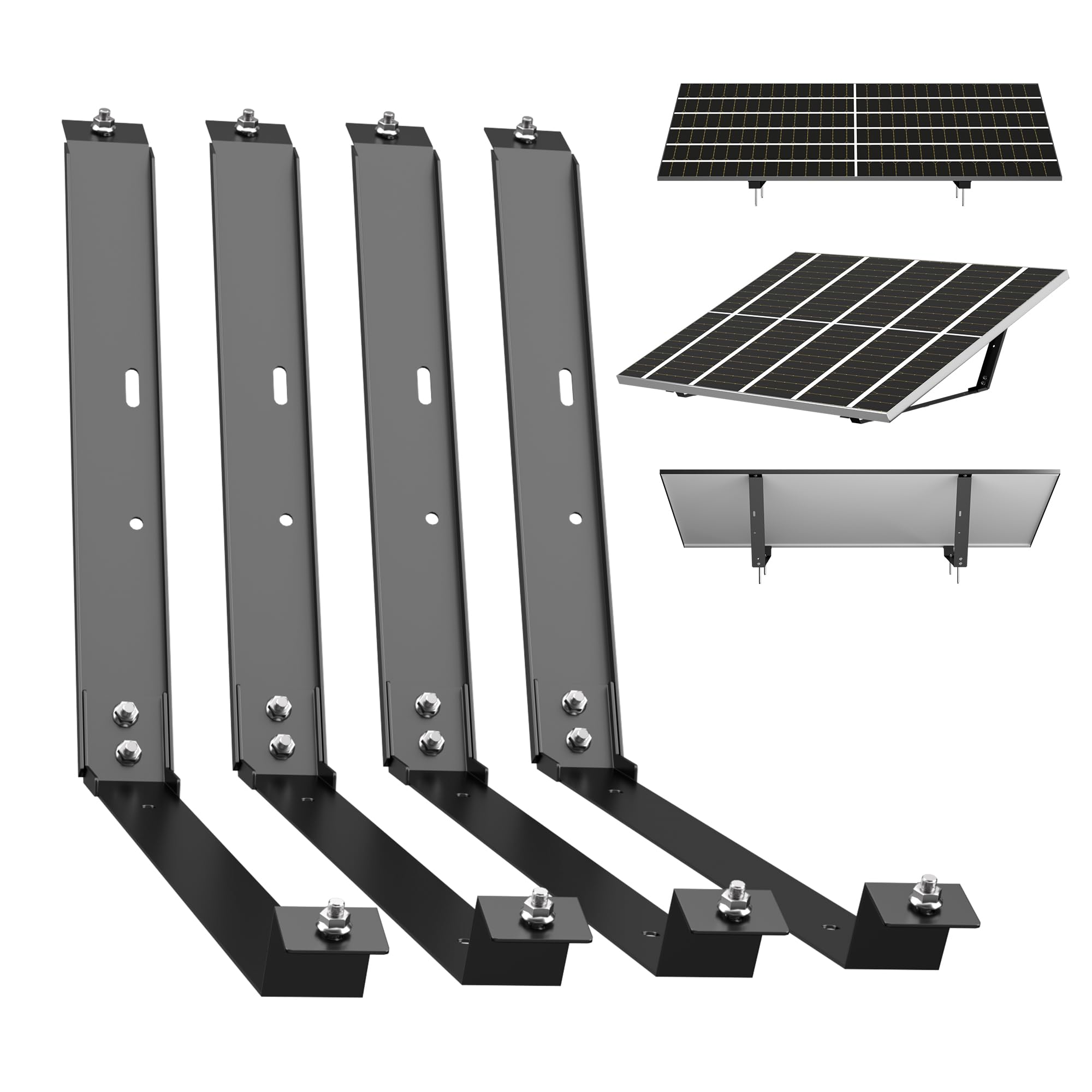 Staffa per pannello solare per tetto piatto e giardino, 2 set di staffe per centrali elettriche per balcone, angolo di inclinazione di 20°, nero, acciaio HV, antiscivolo, facile da montare, per patio