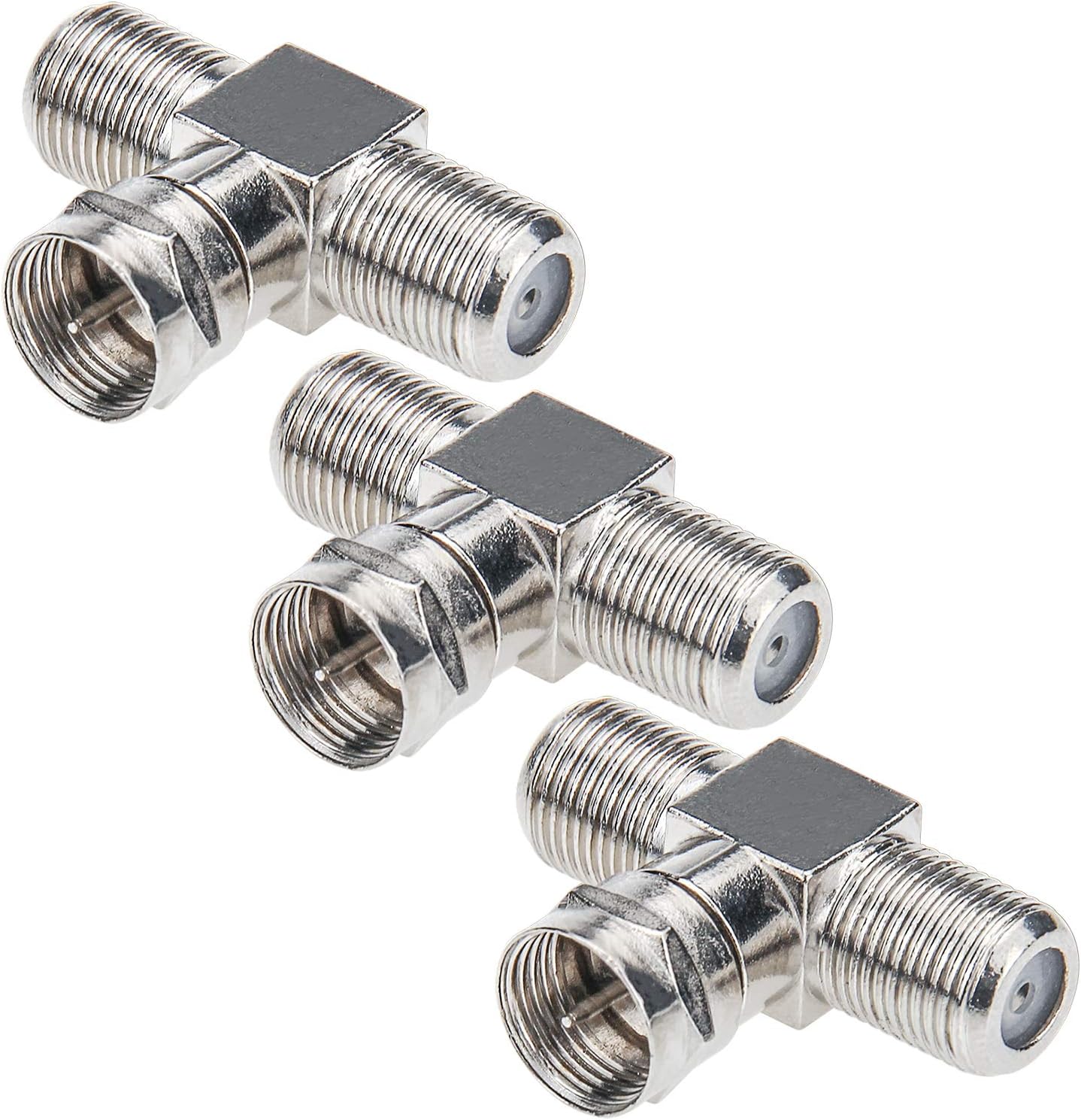 TV Cable Splitter - 2 in 1 Out 3-Pack RFAdapter F Type RG6 Male to 2 F Female 3 Way Coaxial T Connector Adapter for Video VCR Antenna TV Satellite