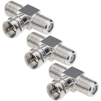 TV Coaxial Cable Splitter, Antenna Splitter 2 in 1 Out 3-Pack F Type RG6 Male to 2 F Female 3 Way Cable Splitter Coax T Connector Adapter for Video VCR Antenna TV Cable Satellite