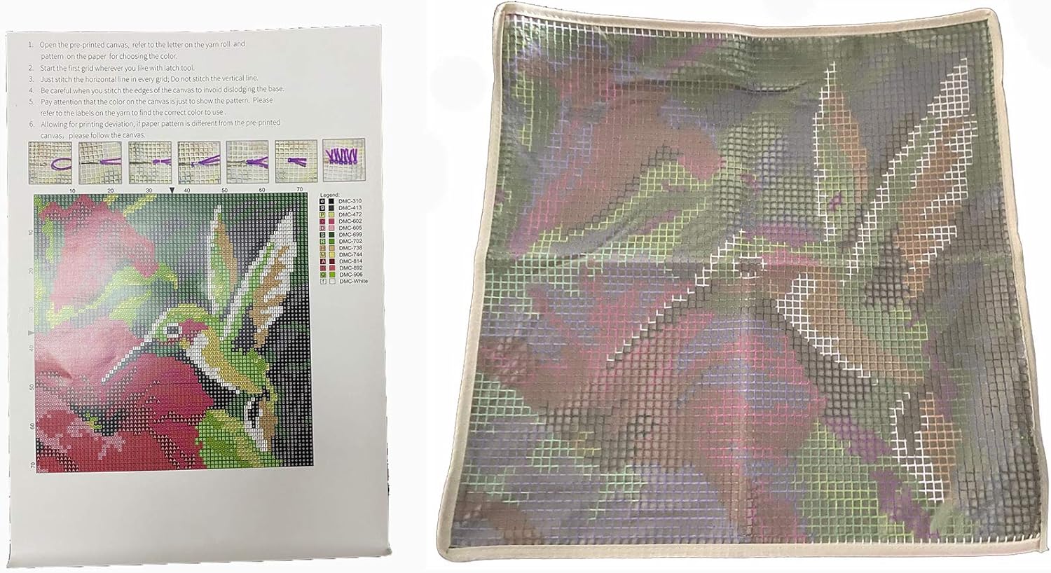 Colorful Hummingbird Latch Hook Craft Kit, 16'' X 16'' Tapestry Kits Latch Hook Rug Kits Carpet Embroidery Needlework DIY Rugs Hook Rug