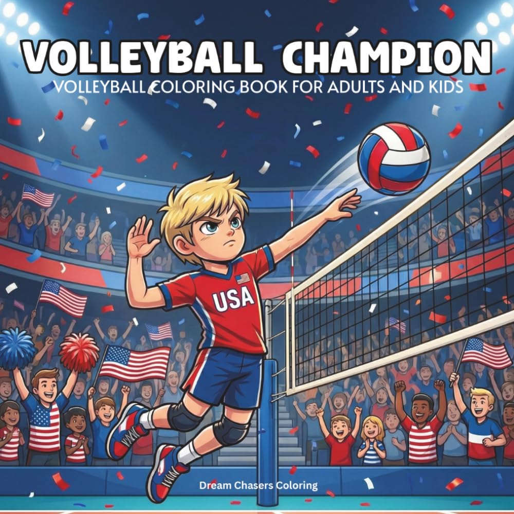 American Volleyball Champion: Volleyball Coloring Book for Adults and Kids