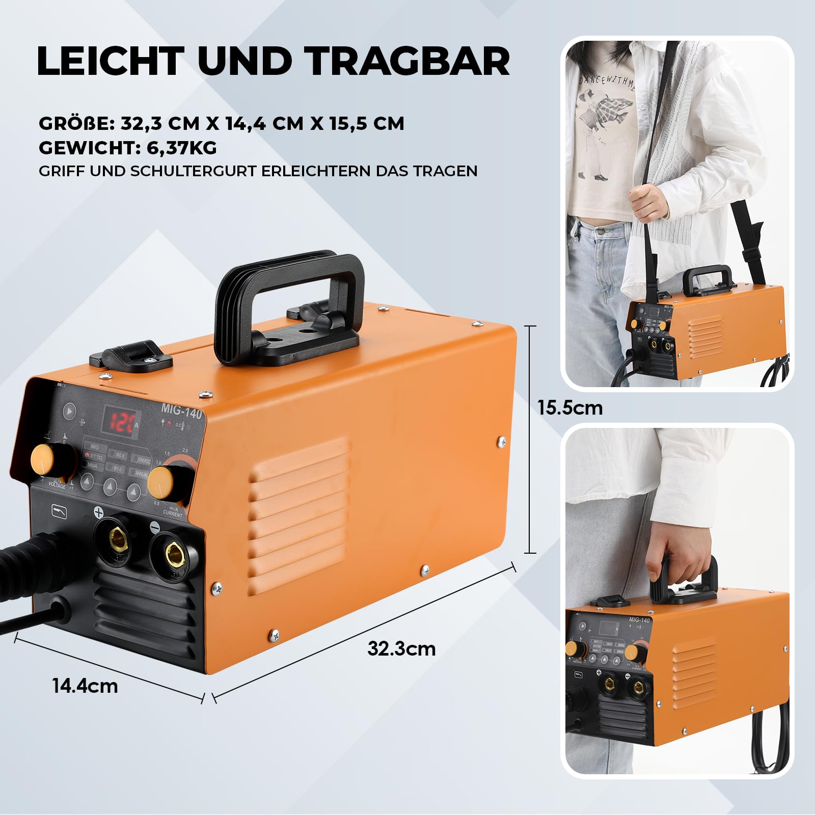 Soldador Hilo Continuo sin Gas 140A 230V, 3 en 1 Soldadora MIG, ARC MMA, Lift TIG, IGBT Inverter, Máquina de Soldar Portátil, con Pantalla LCD, Rollo de Alambre de 0,8 mm, Máscara y Cepillo, IP 21S