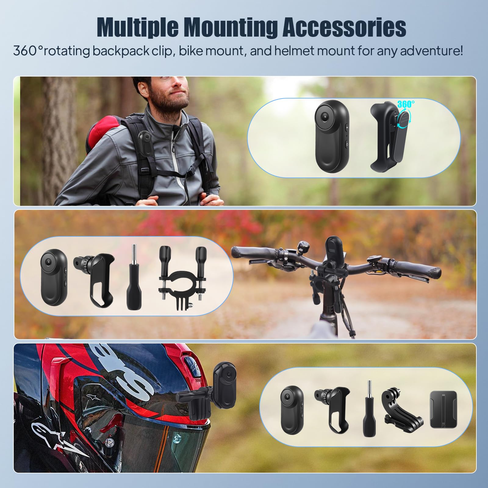 Mini Caméra Action 1080P Caméra Corporelle Magnétique avec Accessoires Caméra Casque pour Moto, Vélo, Sport Camra Portable avec Carte SD 64GB, Enregistrement en Boucle, Étanche
