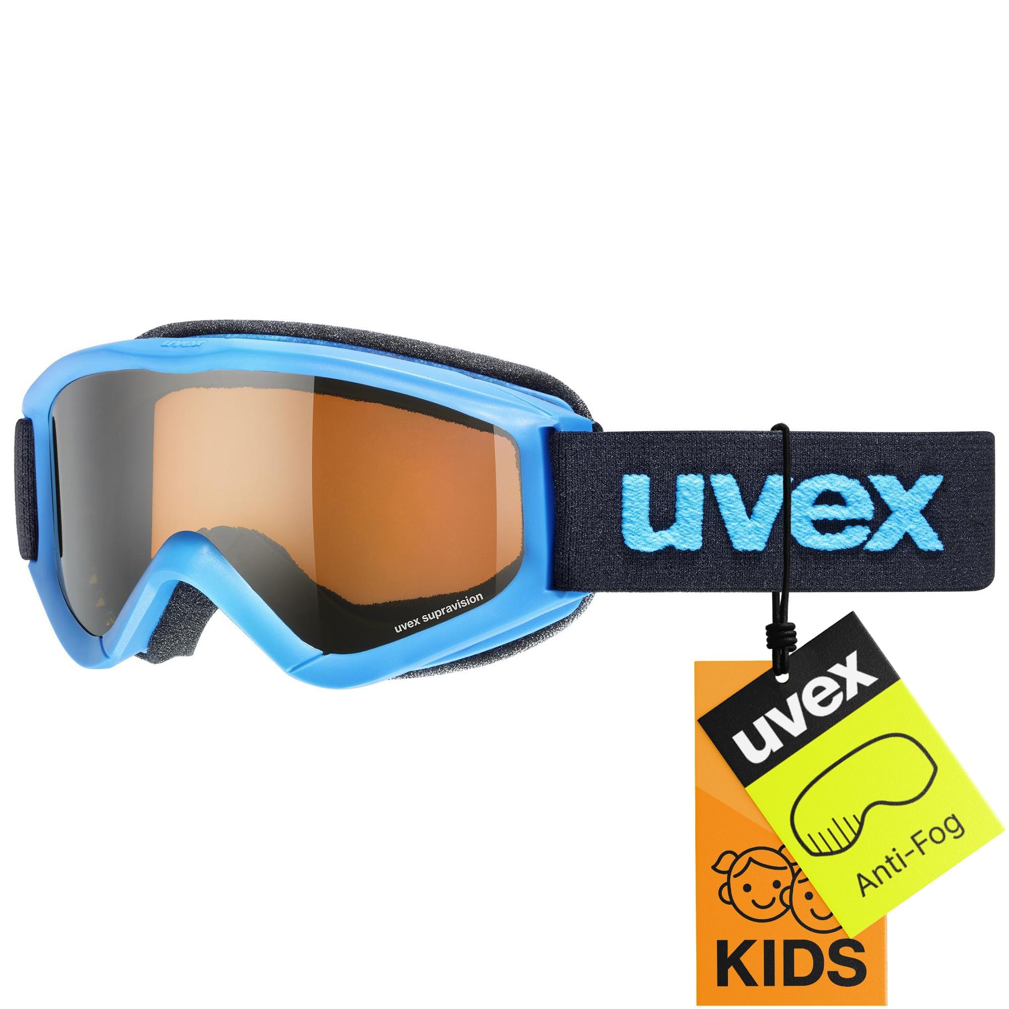 uvex Speedy Pro - Ski Goggle for Kids - Contrast Enhancing - Extended Field of Vision & Anti-Fog Coating - Blue/Lasergold - One Size