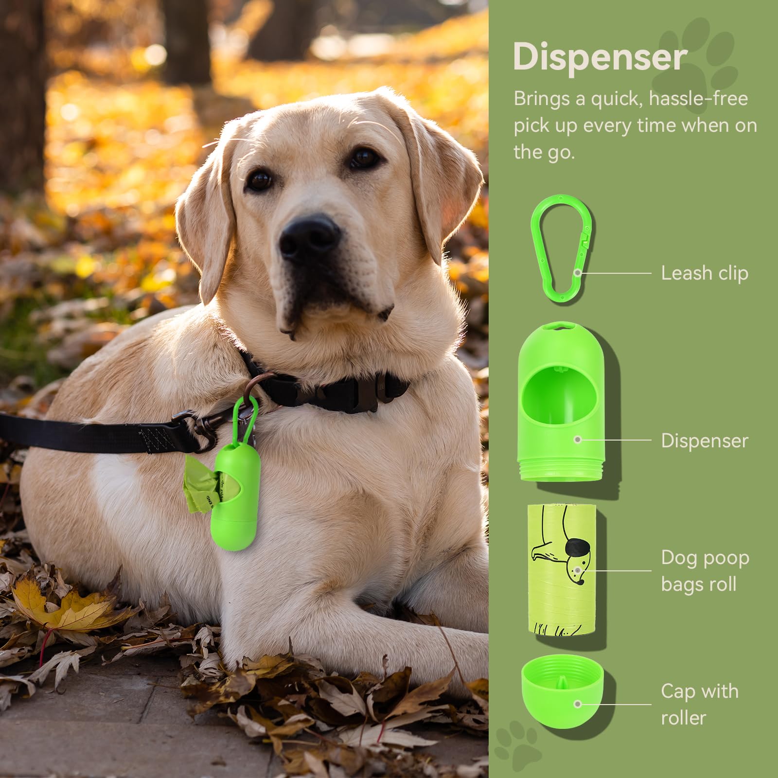 Bolsas para excrementos de perros (600 unidades, 30 rollos) con aroma a lavanda, a prueba de fugas, bolsas de basura fuertes de 13 x 9 pulgadas con dispensador, verde/a granel