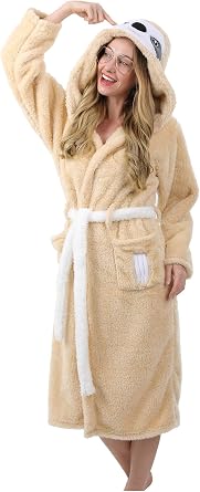 ATOZ Women Robe Adult Animal Bathrobe Flannel Hooded Home Pajamas | Soft Sleep Gown for Halloween Christmas Cosplay Robe