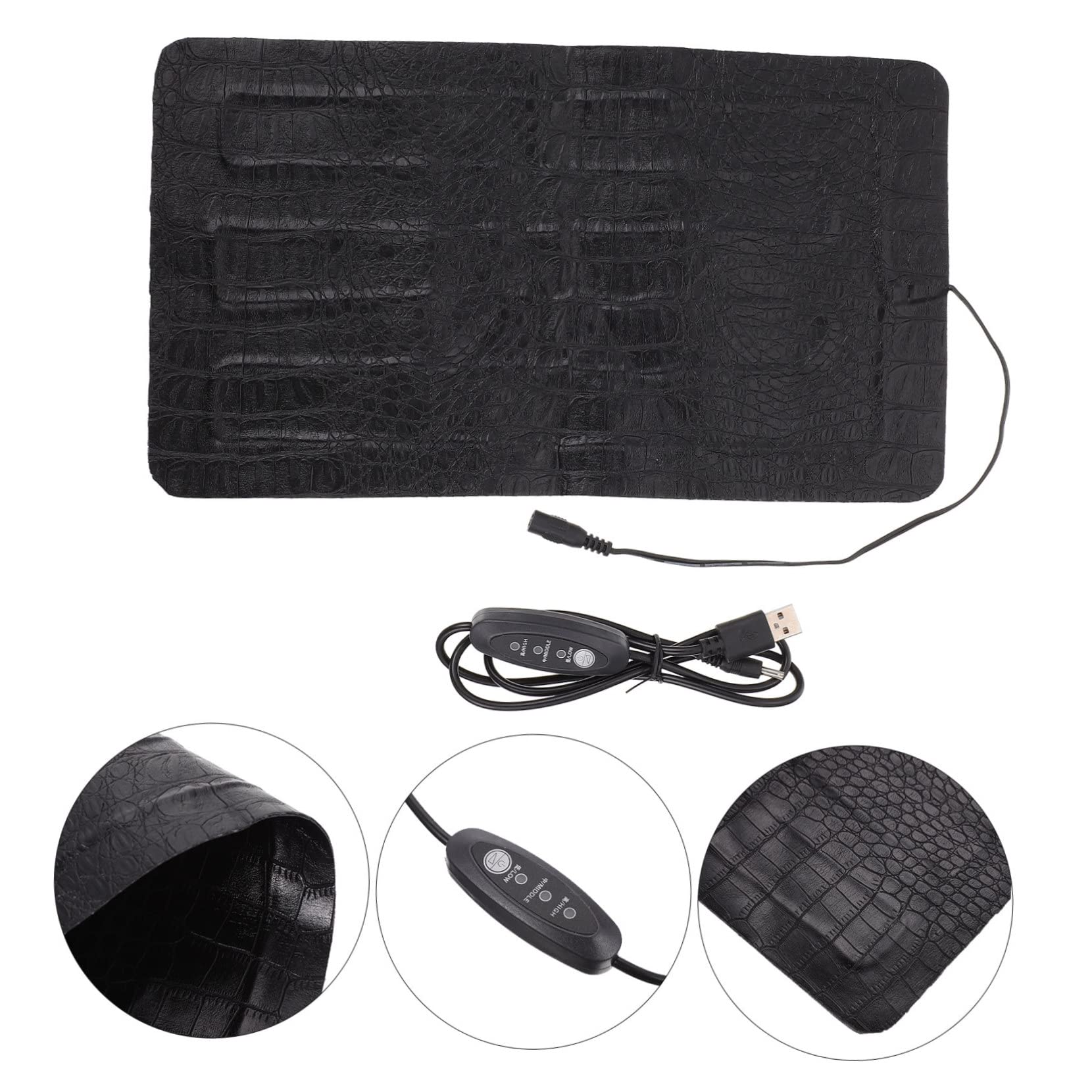 WOONEKY Alfombrilla Calefactora para Reptiles, Portátil, de Cuero Negro, para Caja de Reptiles y Uso Exterior, Mantiene Calientes a Crías y Hembras Gestantes