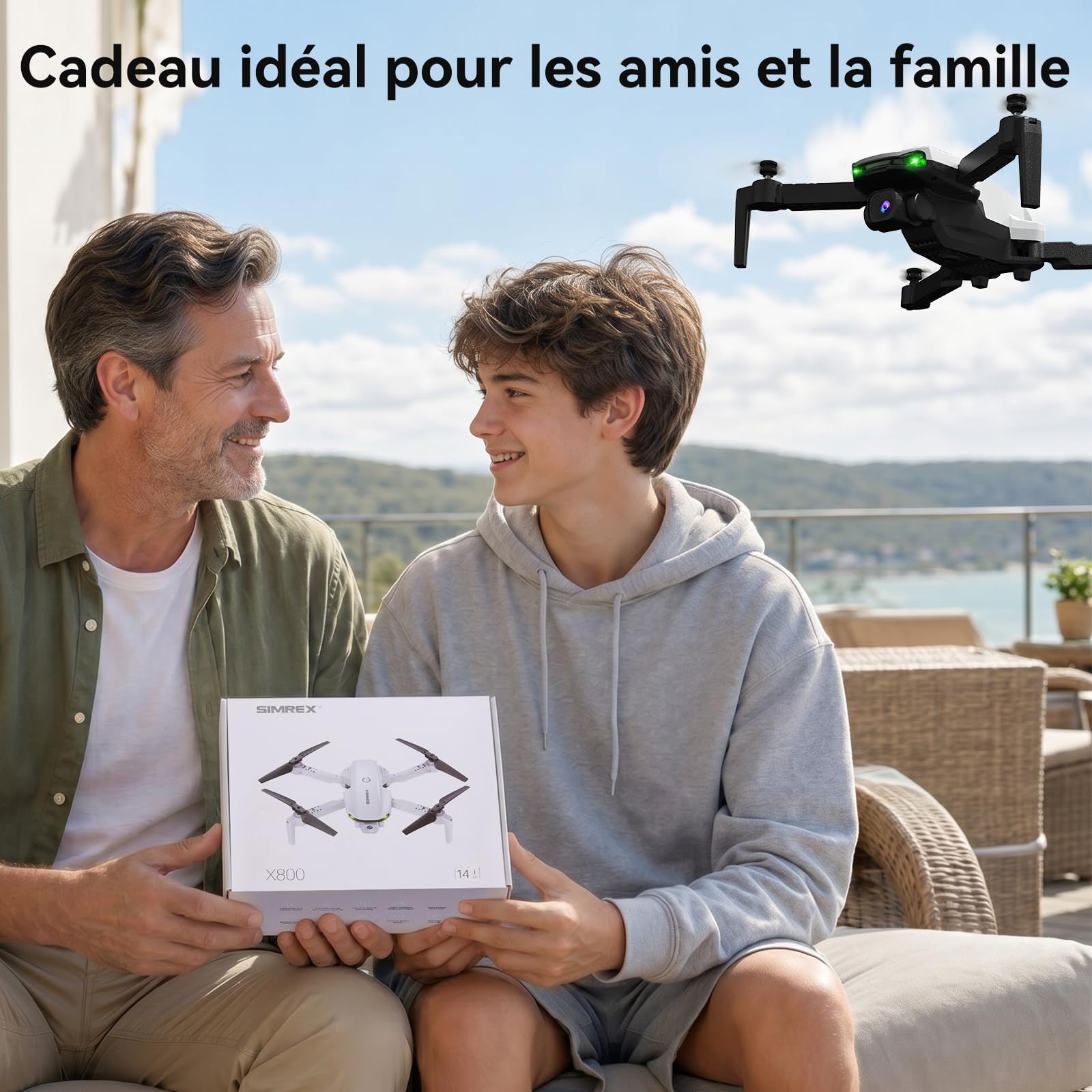 SIMREX Drone avec caméra 1080p pour enfants et adultes (blanc)