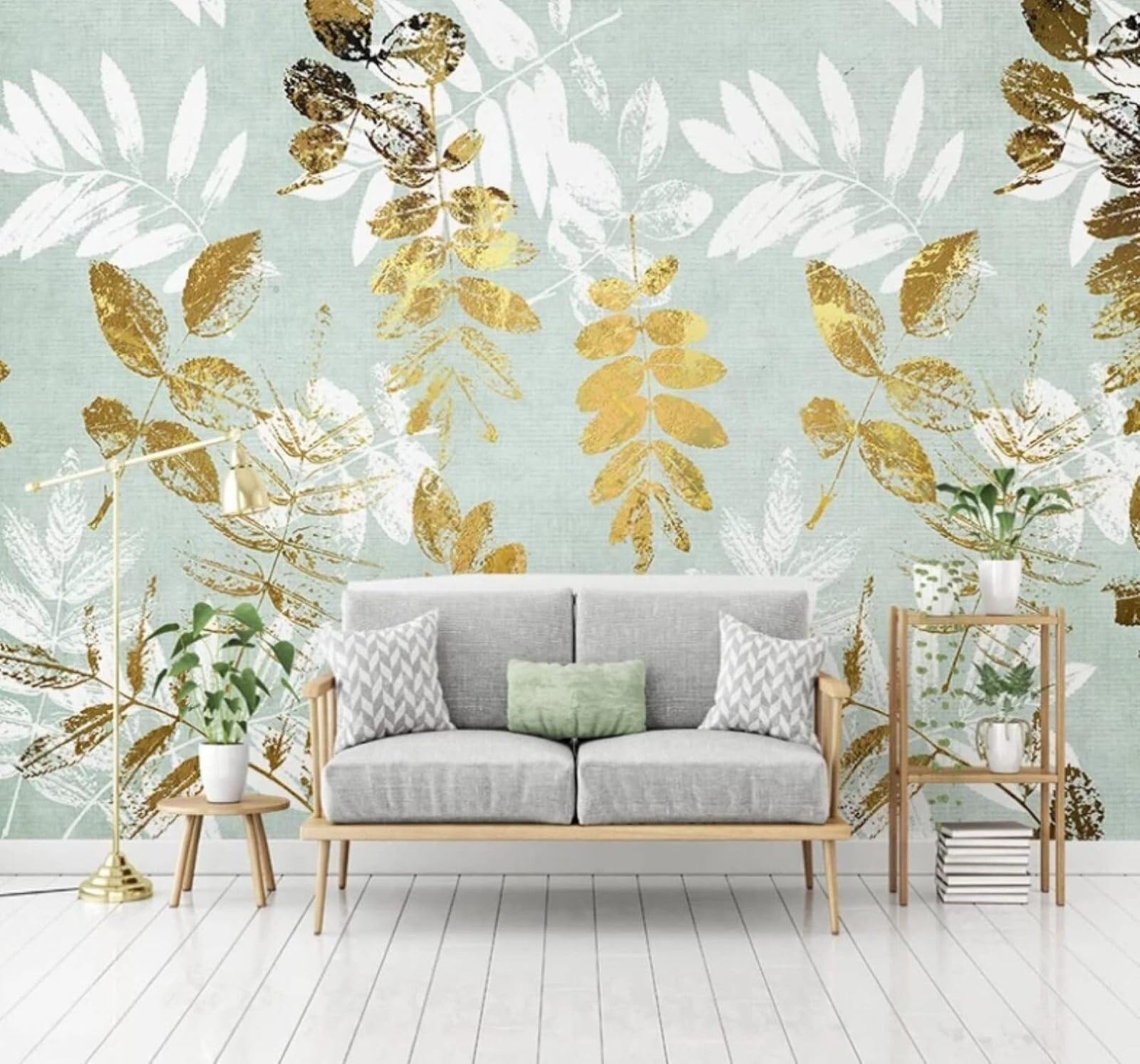 XLMING Abstract Hand Drawn Gold Leaves Art 3D Wallpaper Luxury Silk Study Dining Feature Sofa Grey Bedroom Living Room Tv Decorative Wall-350cm×256cm