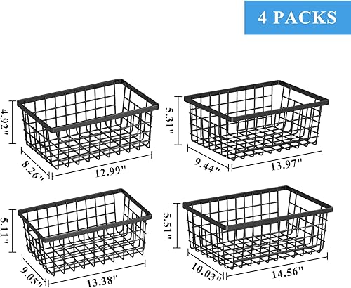 Miniatura 9 de Wisdom Star Paquete de 4 cestas grandes de almacenamiento de alambre para organización de despensa y contenedores de almacenamiento, cestas de