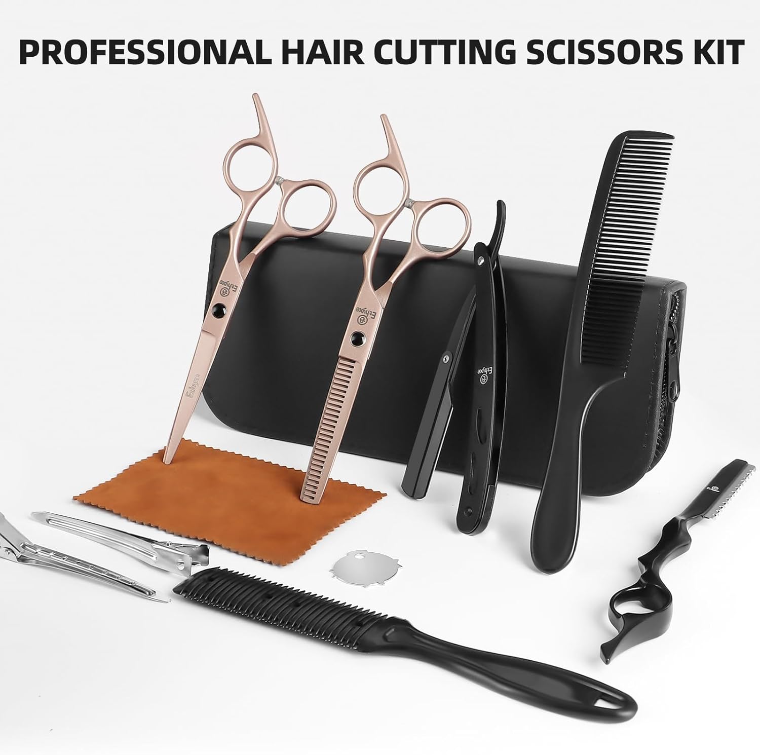 Hair Cutting Scissors Thinning Shears Kit, Barber Hair Texturizing Shears for Professional Hairdresser or Home Use (Rose Gold)