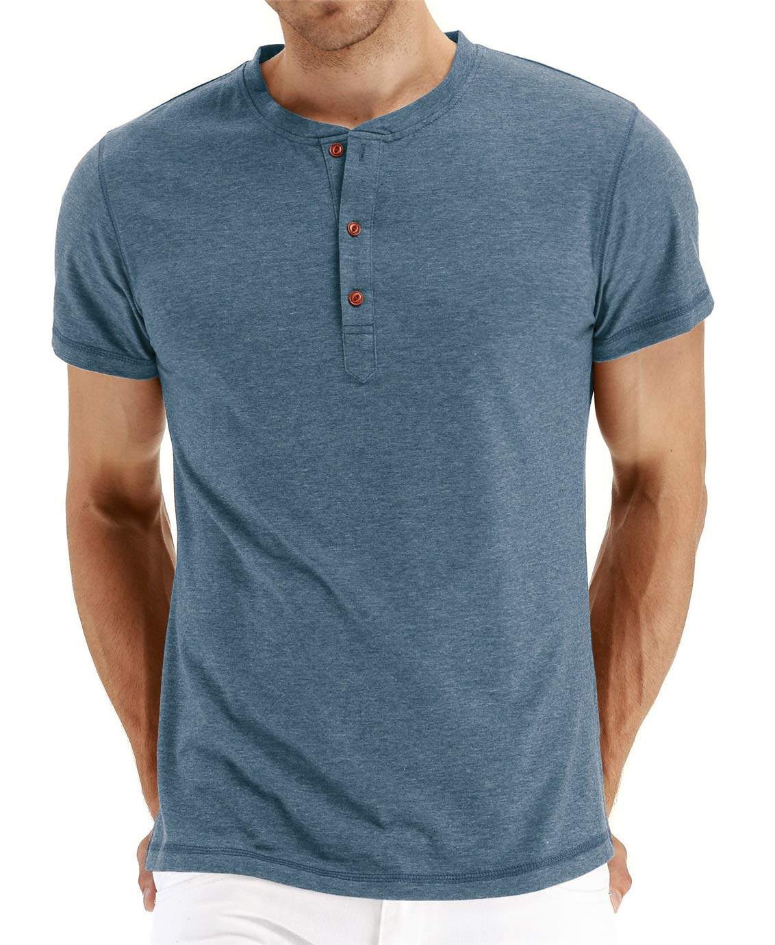 Cabeen Camiseta de Manga Corta para Hombre Verano Henley Casual T-Shirt Cuello Redondo con Botones