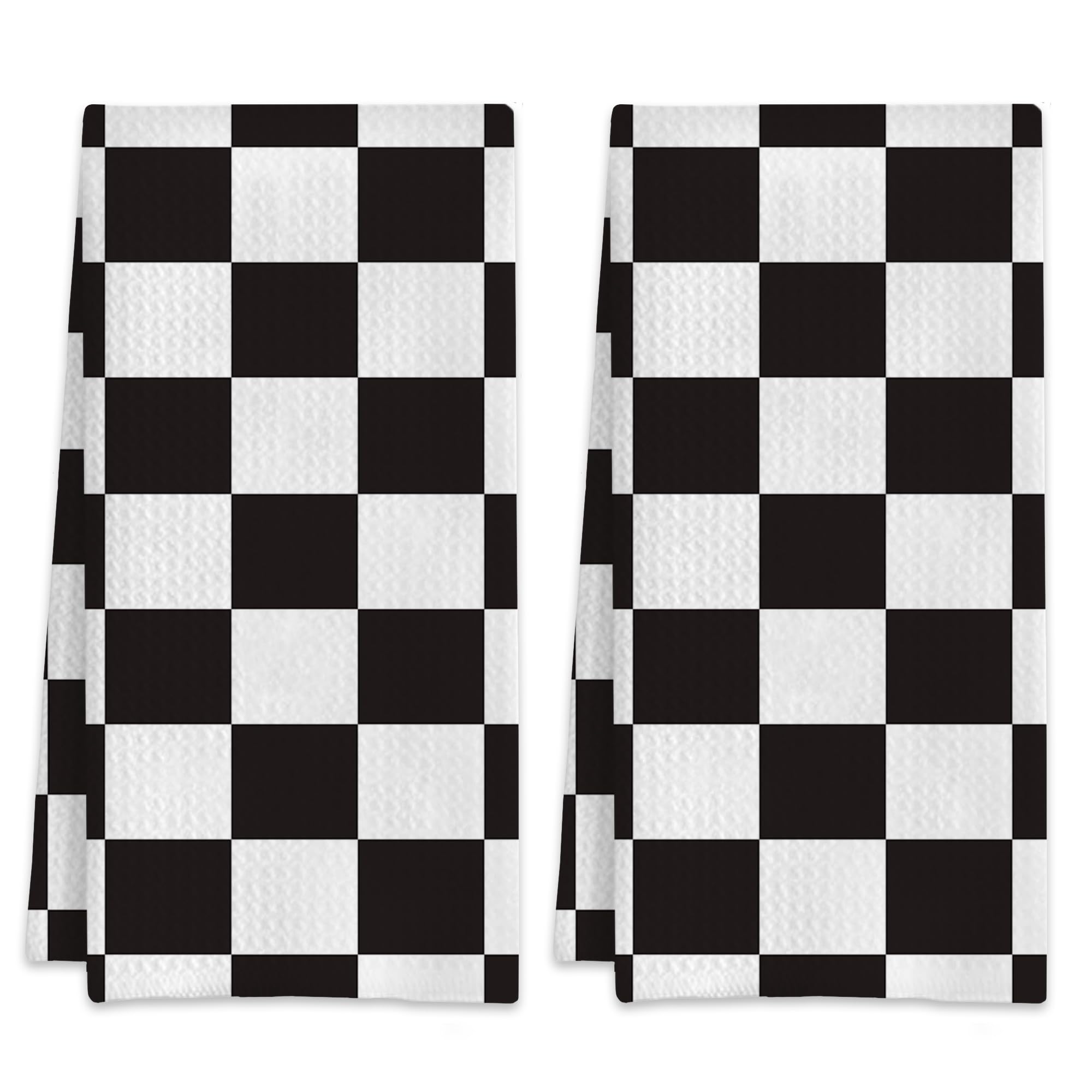Abstract Checkered Checkerboard Hand Bath Towels,Waffle Weave Absorbent Kitchen Dish Towels Pack of 2,Decorative Bathroom Towel for Bath Gym 16 X 24 Inches