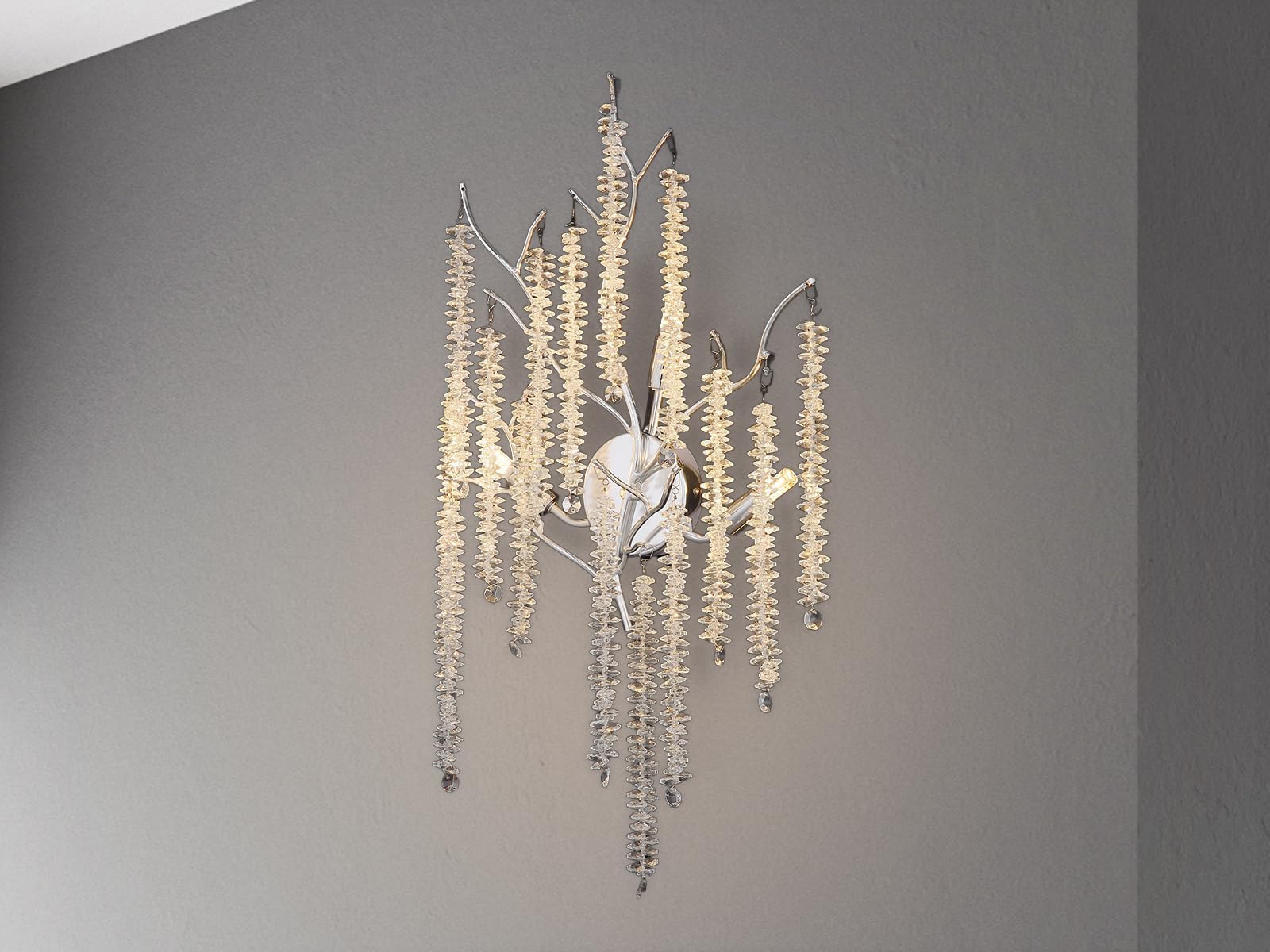 Ausgefallene große Wandleuchte mit Kristall Behang, Höhe 60cm