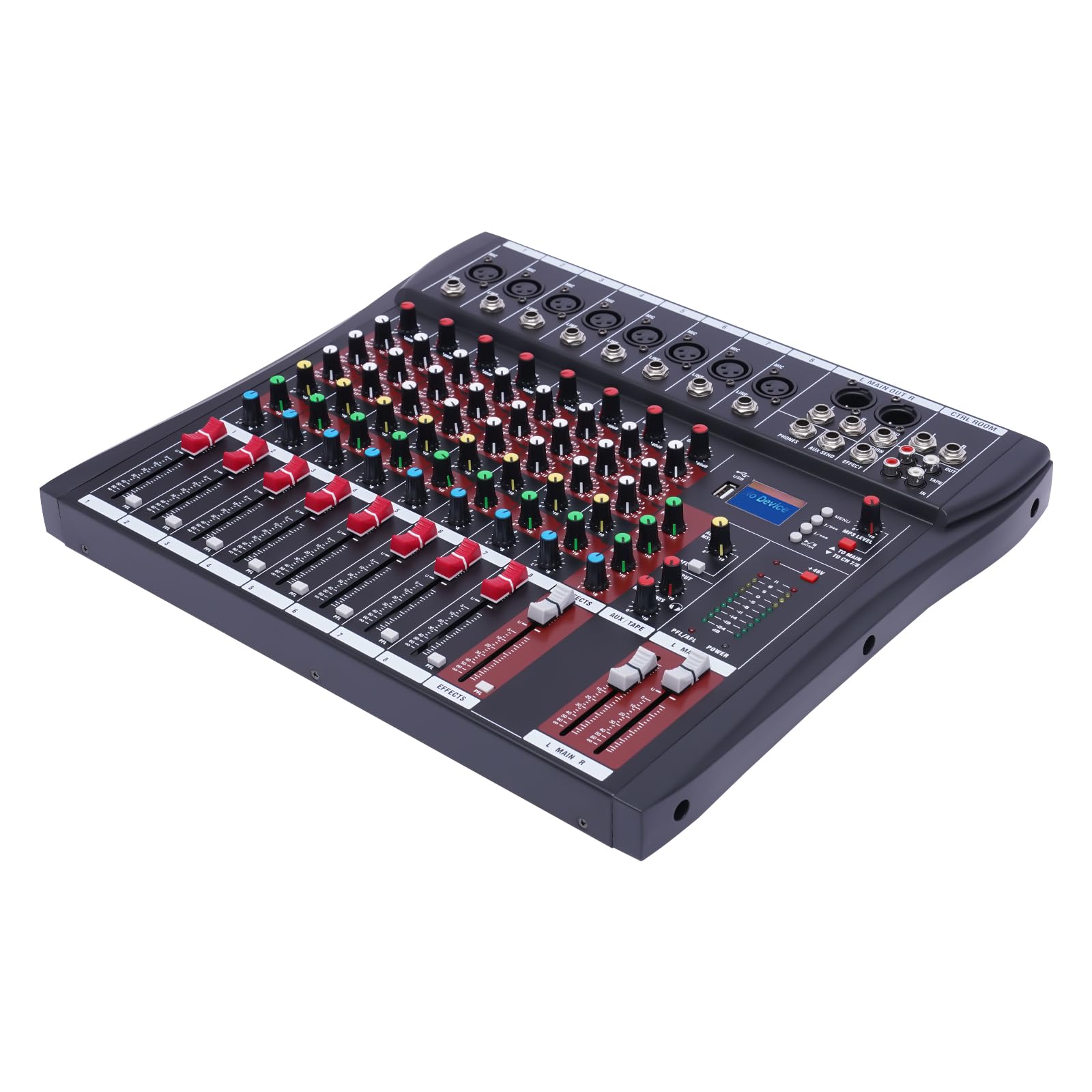 Mixer audio professionale a 8 canali con Bluetooth e USB – mixer DJ con alimentazione phantom da 48 V per registrazioni dal vivo, produzione in studio e attrezzatura DJ