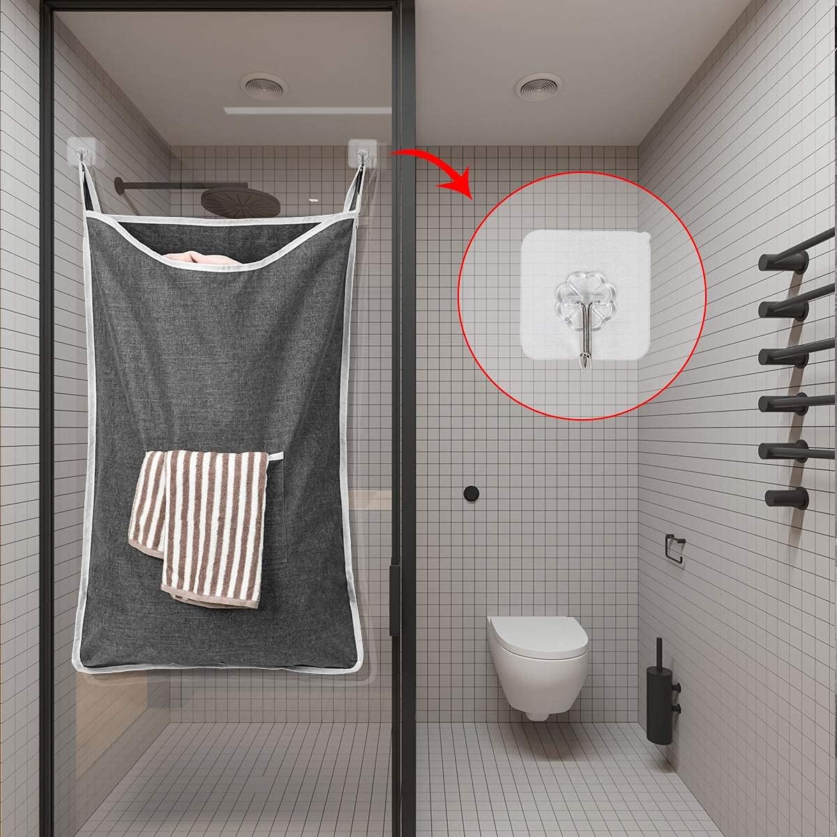 Chrislley Extra Large Hanging Laundry Hamper Bag with 2 Hook Types Door Waterproof Laundry Hamper for Holding Dirty Clothes and Saving Space (Upgrade Grey)