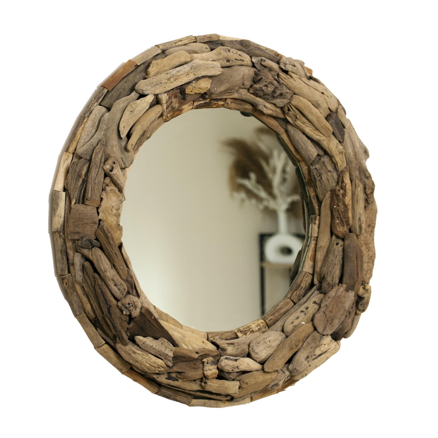 Darthome Rustic Teak Root Round Wall Mirror, Natural Driftwood Style Frame, Handcrafted Coastal Decor (Large 60cm)