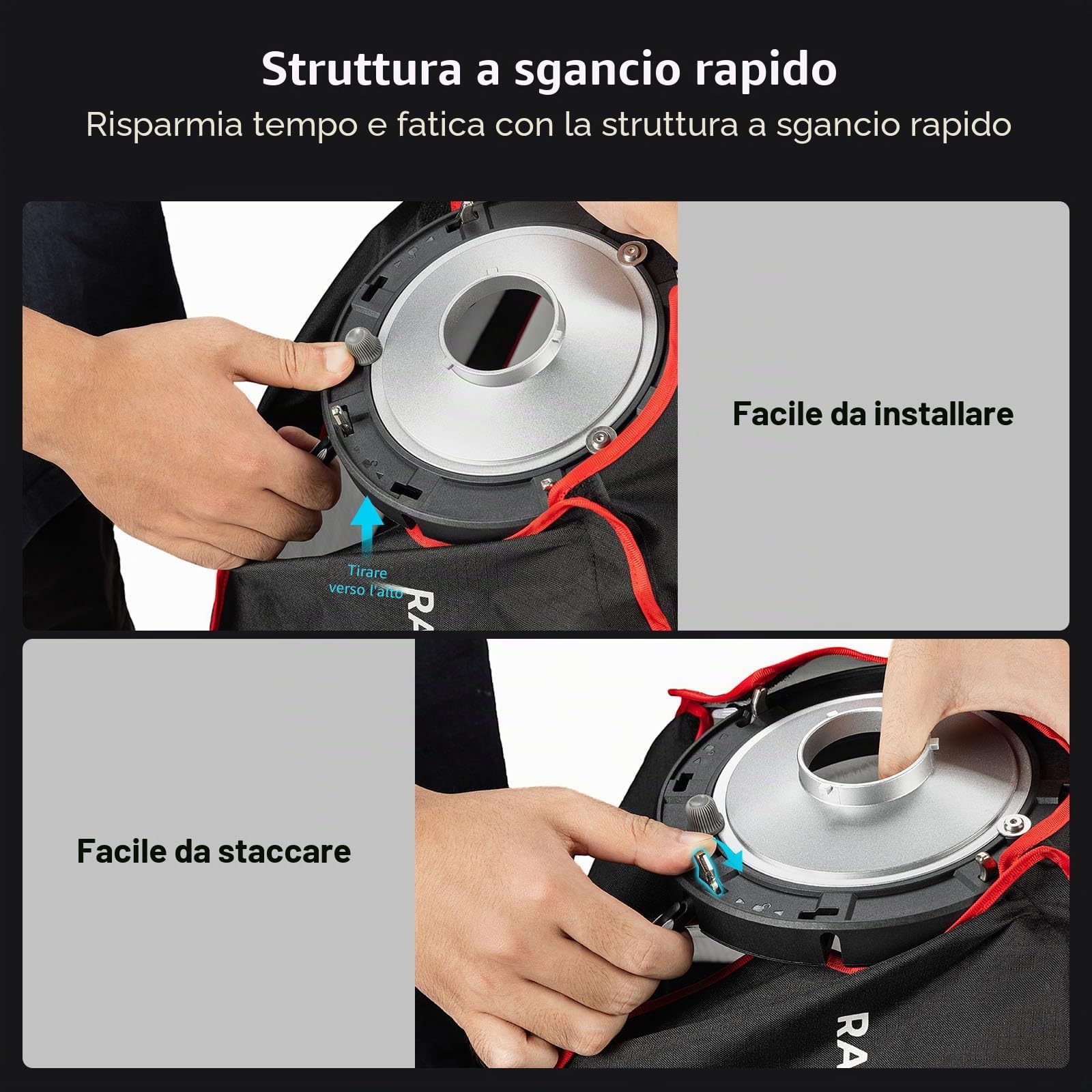 SMALLRIG RA-R4545 Softbox Rettangolare, Softbox a Sgancio Rapido da 17,7" con Borsa per il Trasporto, Compatibile con SMALLRIG RC 60B COB Luce Video LED per Riprese di Ritratti - 4683