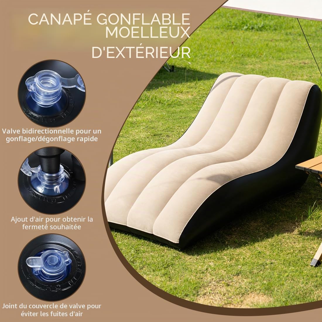 LOMUG Canapé Gonflable avec Pompe à Air 155x86x67 cm - Fauteuil Gonflable Extérieur Imperméable - Portable - pour l'intérieur et l'extérieur, Gaming, Camping, Plage, Parc