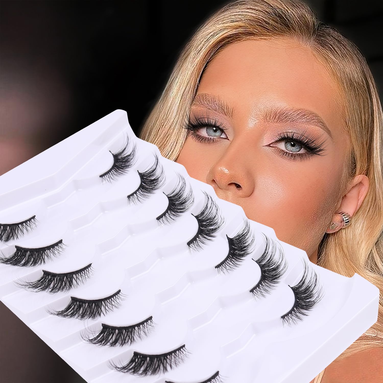 Half lashes natural,cateye lashes, Corner Lashes,3/4 Natural False Lashes Wispy, Cat Eye Strips Eyelash- Eyeliner-Free for Date Night,7 Pairs