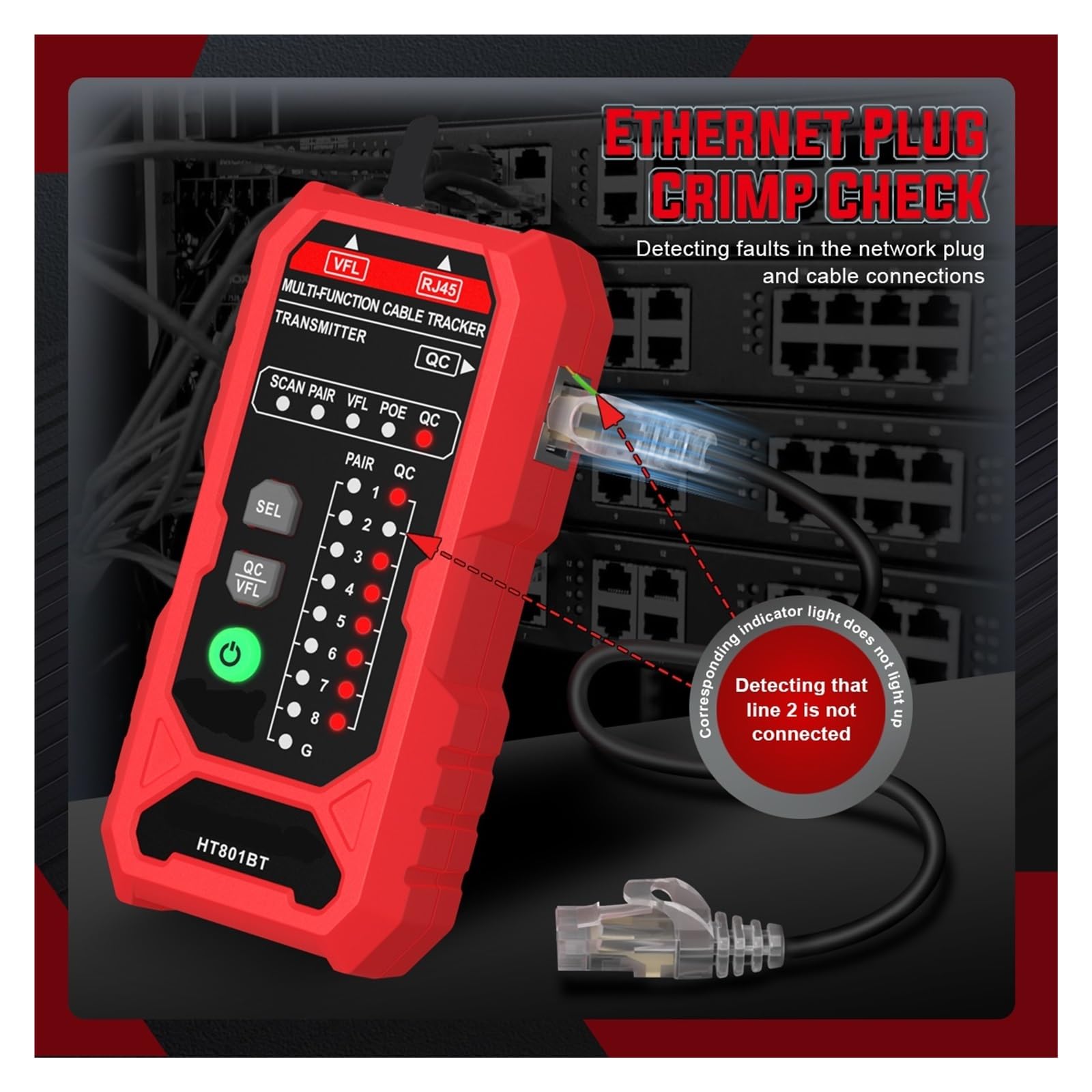 Netzwerkkabeltester, Netzwerkkabeltester, HT801A Multifunktional Mit LED-Licht, PoE, Leitungsdetektor Für RJ11 RJ45-Verfolgung,für Netzwerkkabel