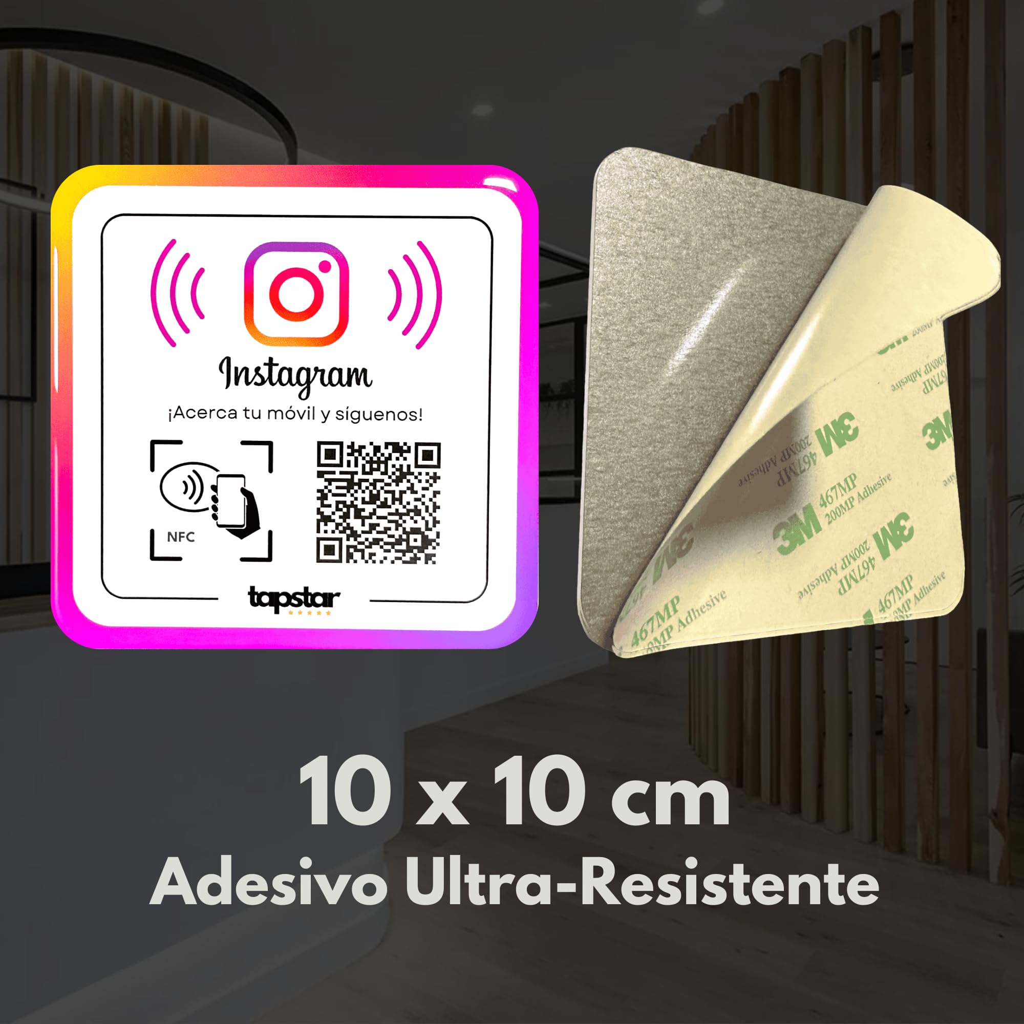 Placa Acrílica Instagram NFC y QR - Adhesivo NFC y QR para Instagram - Síguenos - Aumenta Tus Seguidores - Configuración Fácil con Web App - Compatible con Android e iPhone - Sin Suscripciones