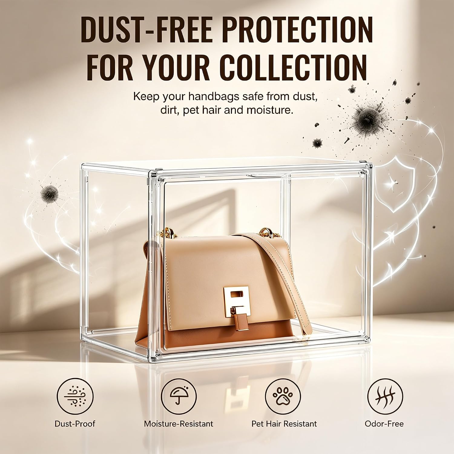 10 Pack Clear Purse Organizer for Closet, Acrylic Handbag Box,14.1 in | Fits everyday purses, crossbody bags and clutches; clear stackable storage keeps bags visible and protected.