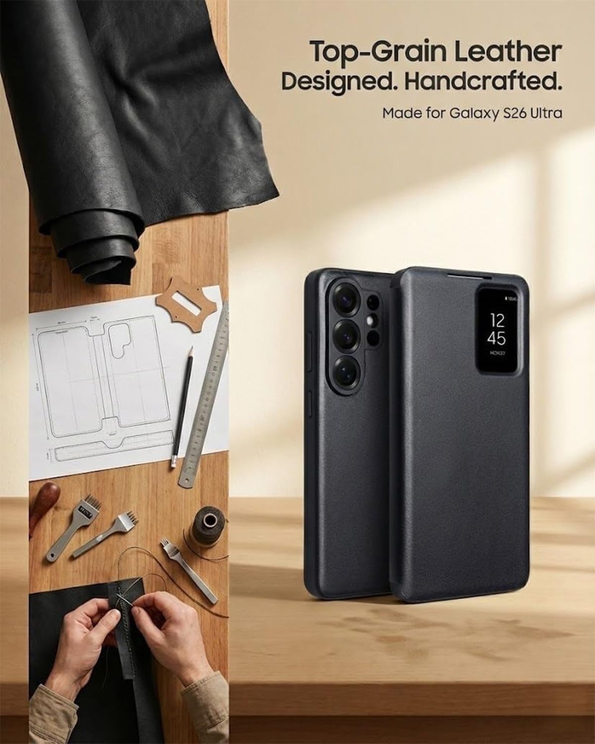 Custodia Folio per Samsung Galaxy S26 Ultra, Flip Cover con Finestra Smart View, Porta Carte Integrato, Cover Protettiva Sottile con Protezione Fotocamera(Black)