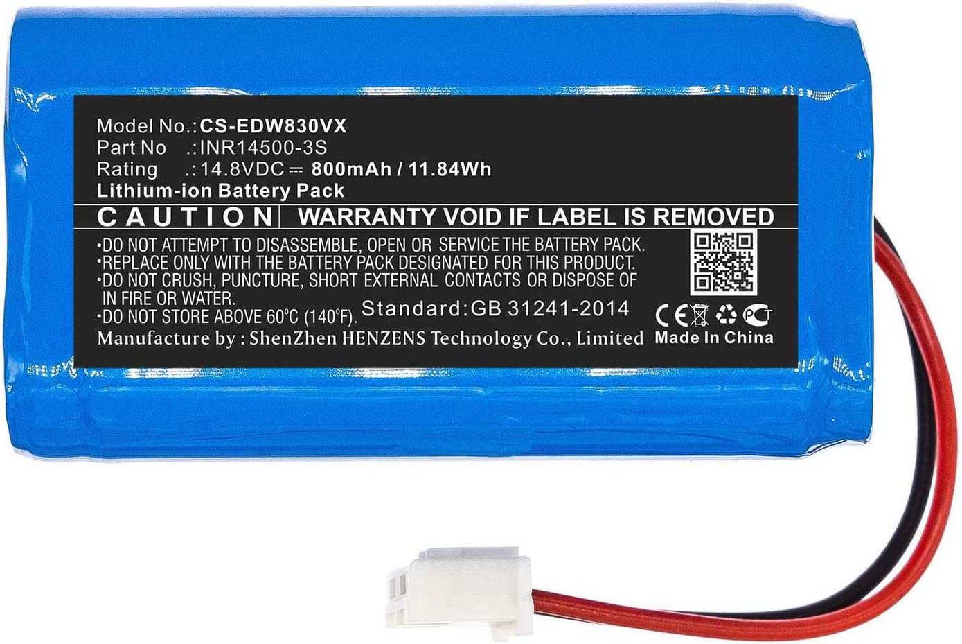 CoreParts Battery 11.84Wh Li-ion 14.8V 800mAh Blue for Vacuum, INR14500-3S (800mAh Blue for Vacuum 11.84Wh Li-ion 14.8V 800mAh Blue for Ecovacs Vacuum W830, W830-RD, W830S, W836,)