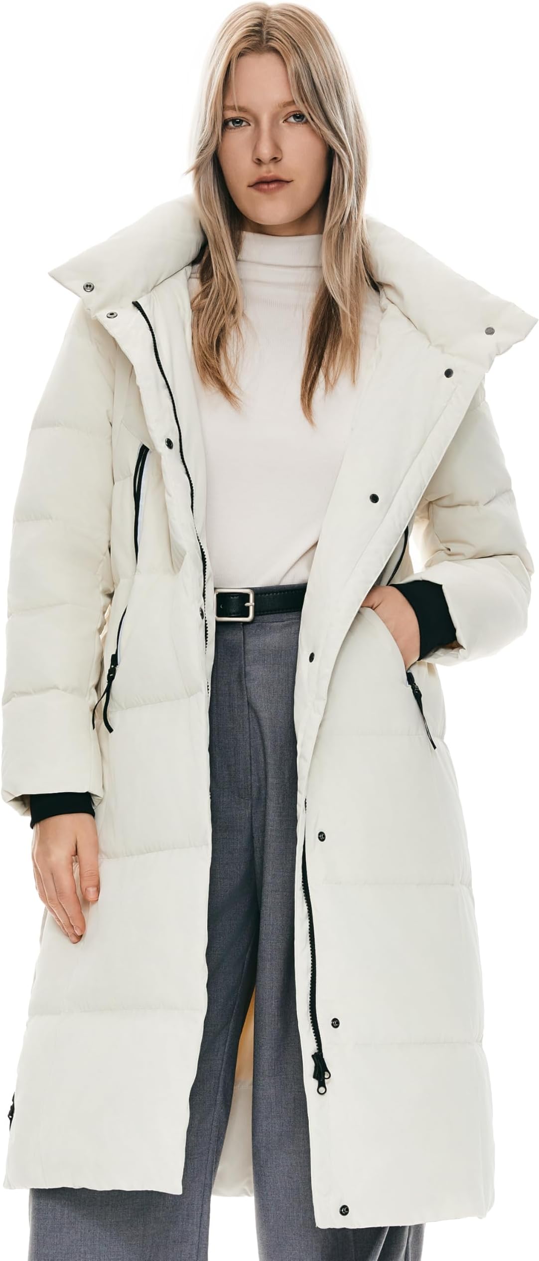 Women's Thickened Long Down Jacket Winter Down Coat Hooded Puffer Jacket with Side Zipper