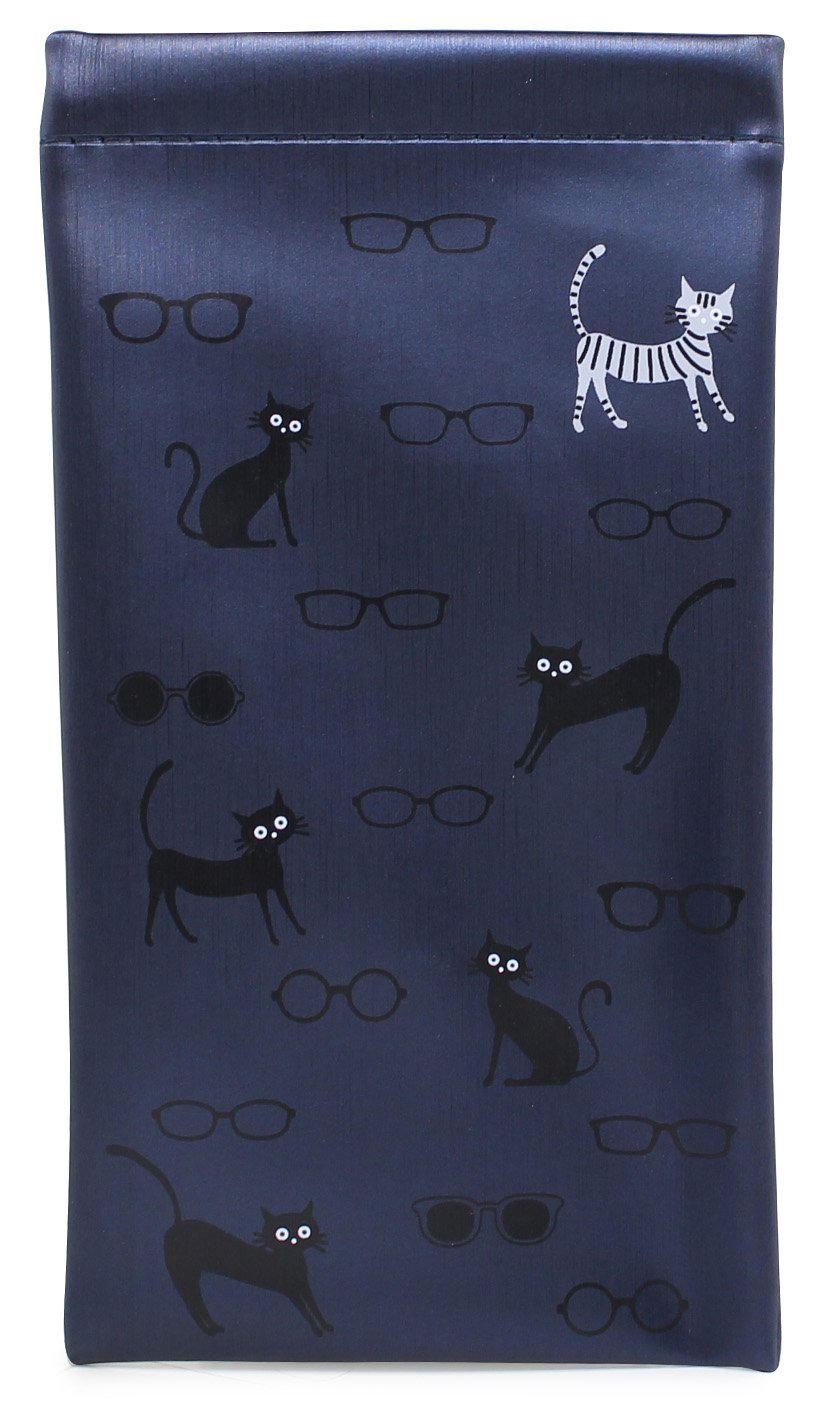 パール(Pearl) 眼鏡ケース ネイビー ネコとメガネ ソフト 片口 差し込み式 098510