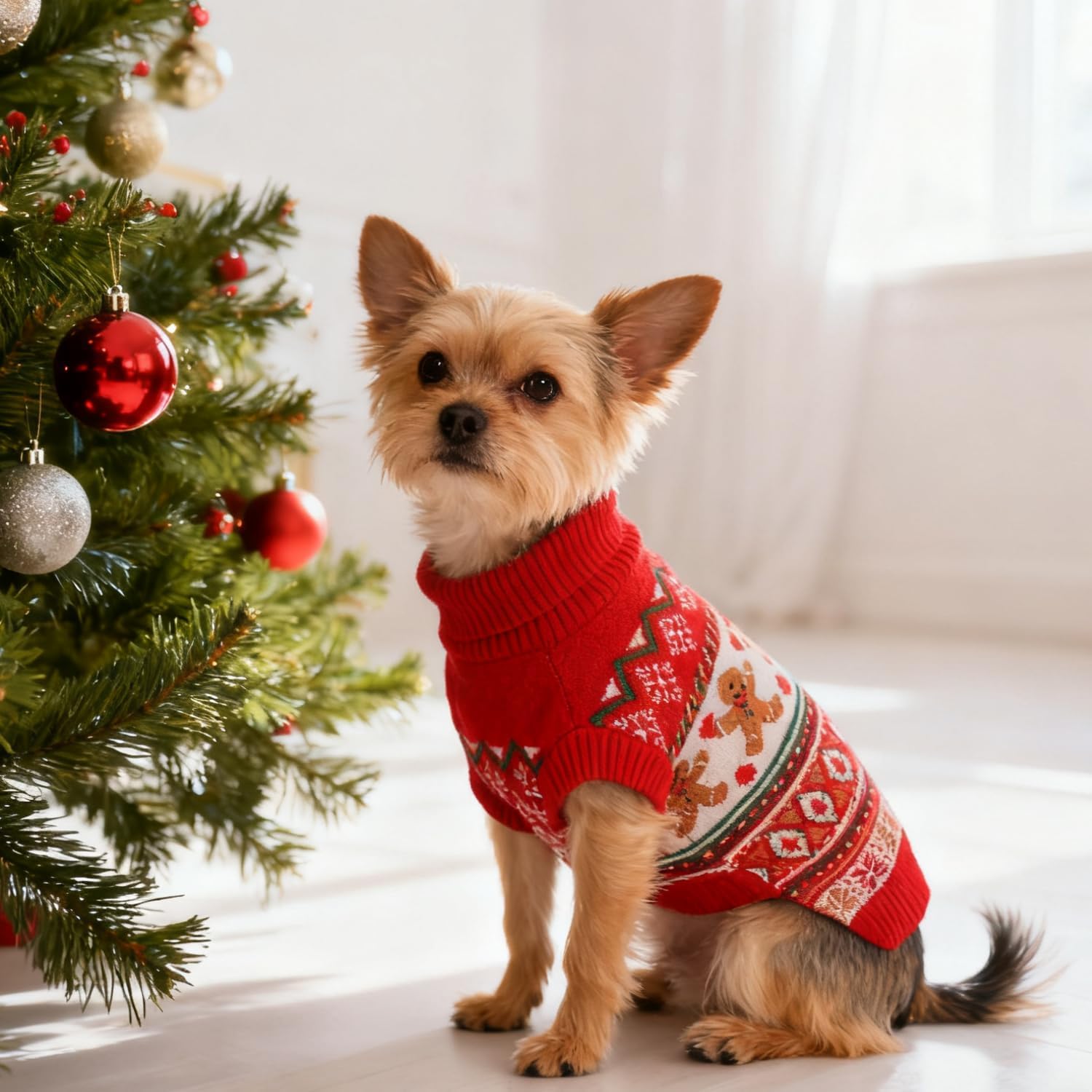 Christmas Dog Sweaters for Small Medium Large Dogs Girl Boy Knit Turtleneck Double Dog Sweater Clothes Winter Thick Warm Pet Puppy Outfit Snowflake Pattern for Holiday Christmas
