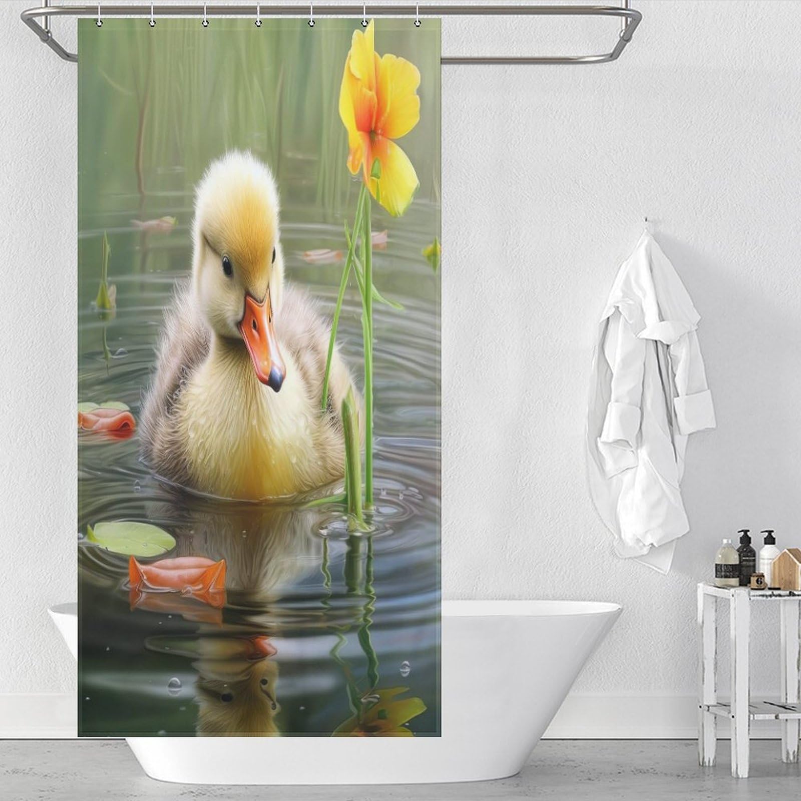 Rideau de douche canard 92x183 cm en polyester imperméable lavable avec 12 crochets