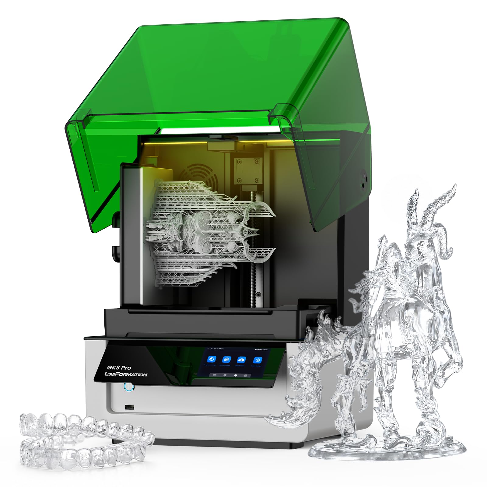 UniFormation GK3 Pro Harz 3D-Drucker 16K mit hoher Durchlässigkeit und 385 COB-Lichtquelle Smart Auto-Detected Heating System & Auto Feeding System 211 x 118 x H240mm Build Volume