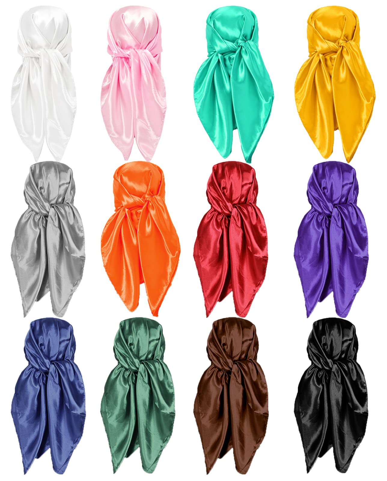 4/12/20 Pieces 35" Satin Head Scarf Large Square Scarf Silk Feeling Fashion Hair Wrapping Scarves for Women Girls