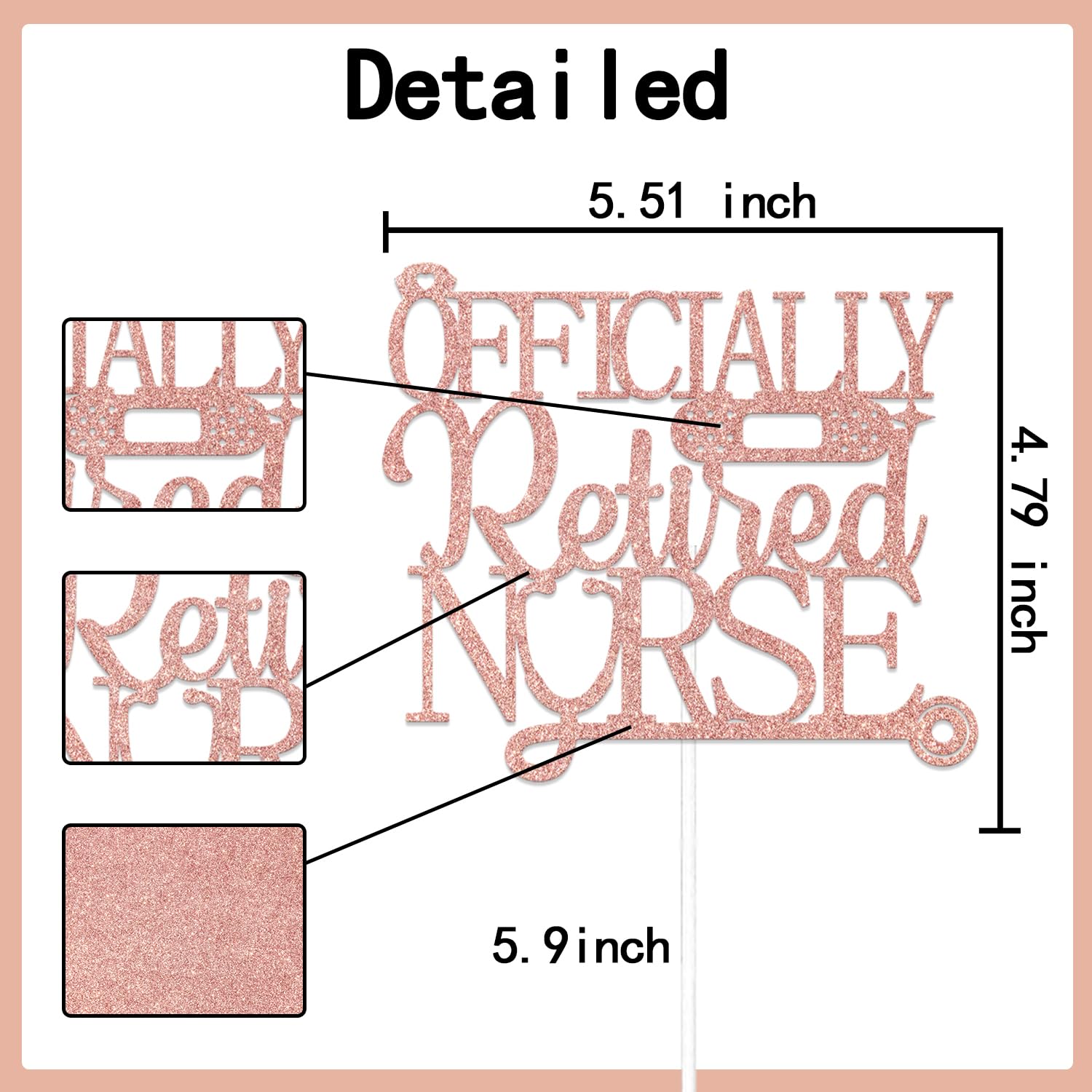Officially Retired Nurse Cake Topper, Nurse Retirement Party Cake Decoration,Happy Retirement Party Supplies Rose Gold - Image 2